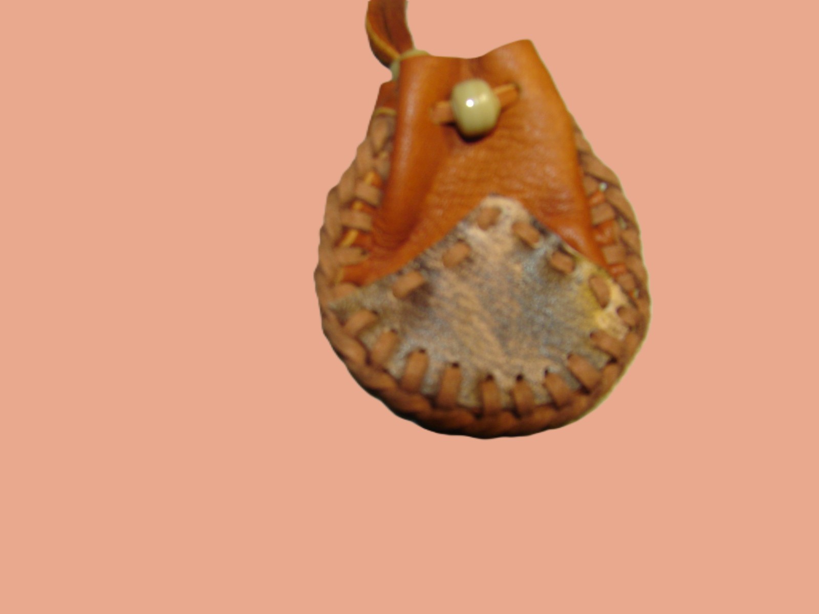 Native American Deerskin Leather Medicine Bag, Traditional Necklace Pouch, 2"