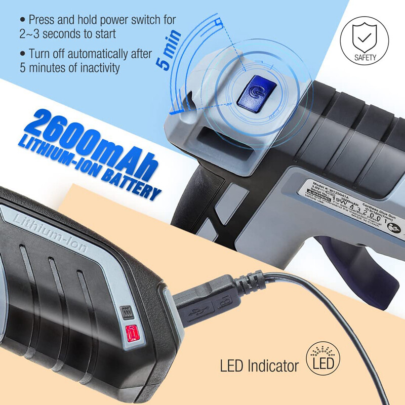 WORKPRO Cordless Mini Hot Glue Gun Fast Preheating Glue Gun Kit w/20 PCS Sticks