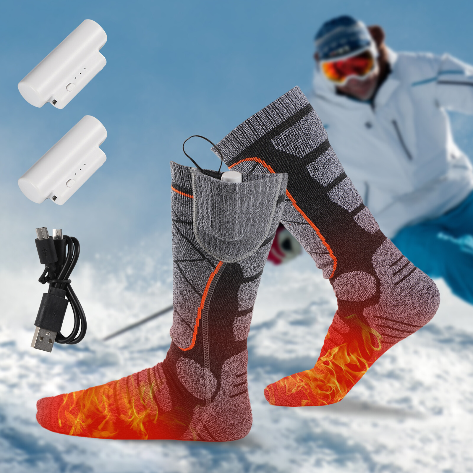 Electric Heated Socks Rechargeable Battery Men Women Winter Foot Warmer 3.7v