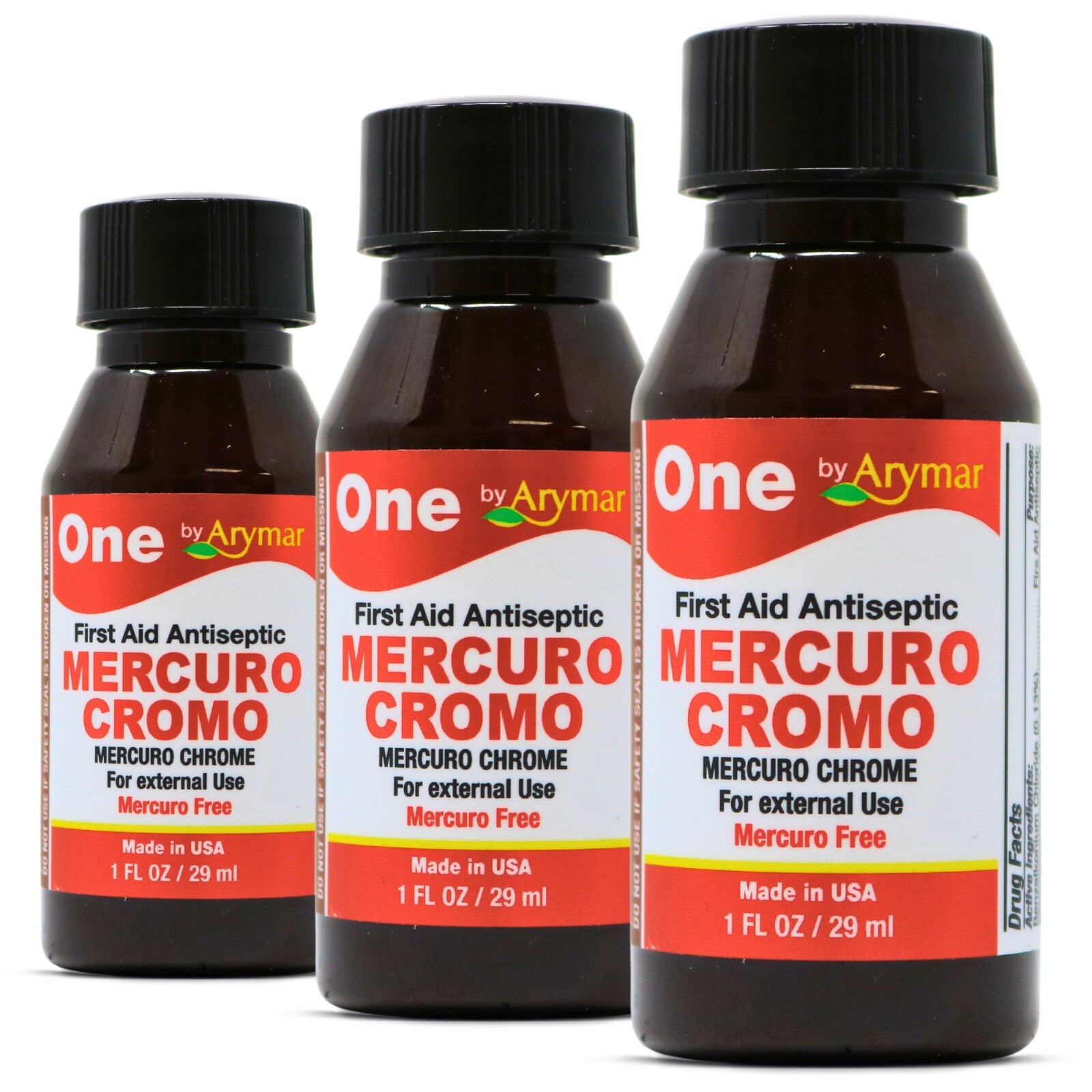 Arymar Mercuro Chrome 1 FL OZ - Mercury-Free Antiseptic for Minor Wounds, 3-Pack