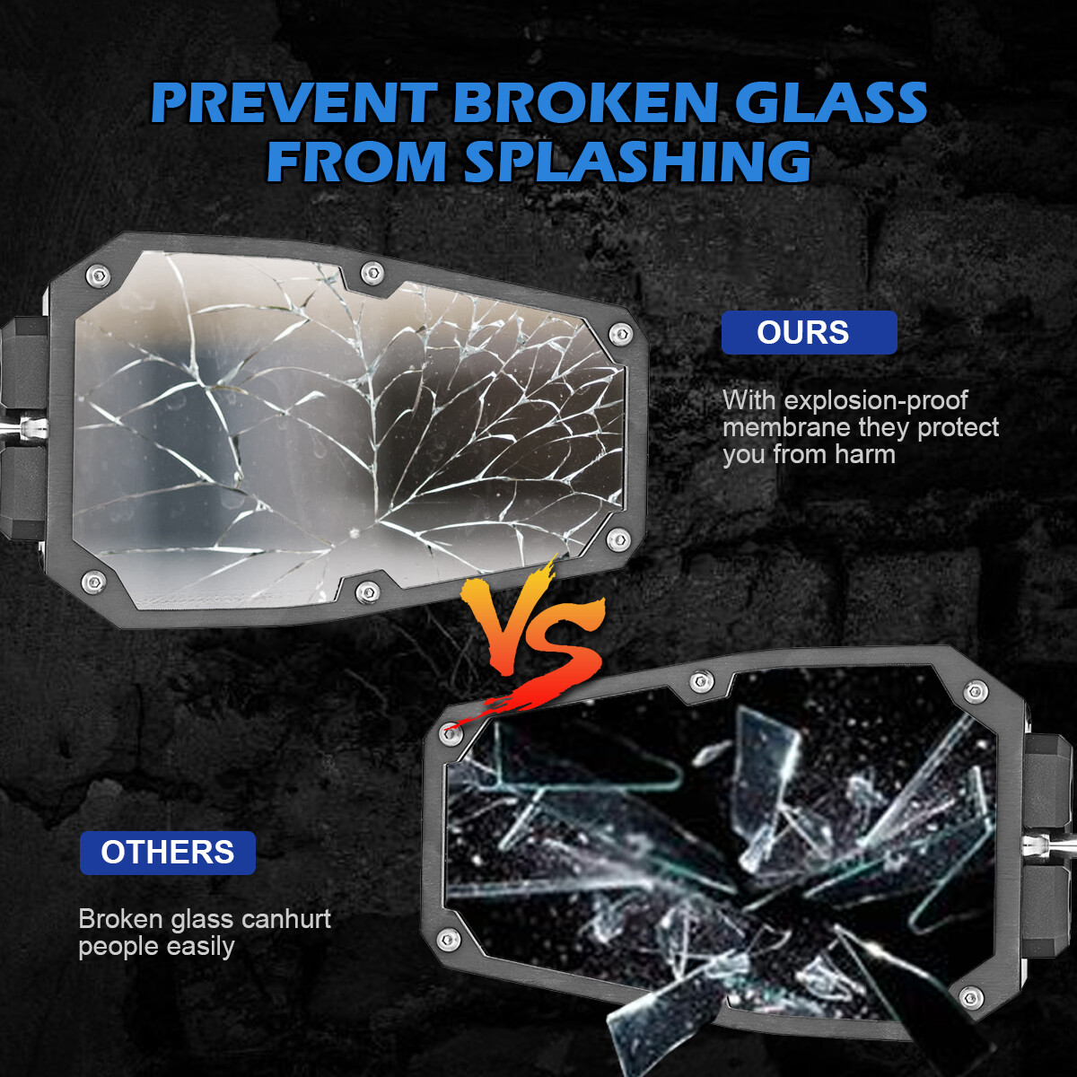 2PCS UTV Side Rear View Mirrors w/ Light for Polaris RZR 900 XP 1000 CAN-AM X3