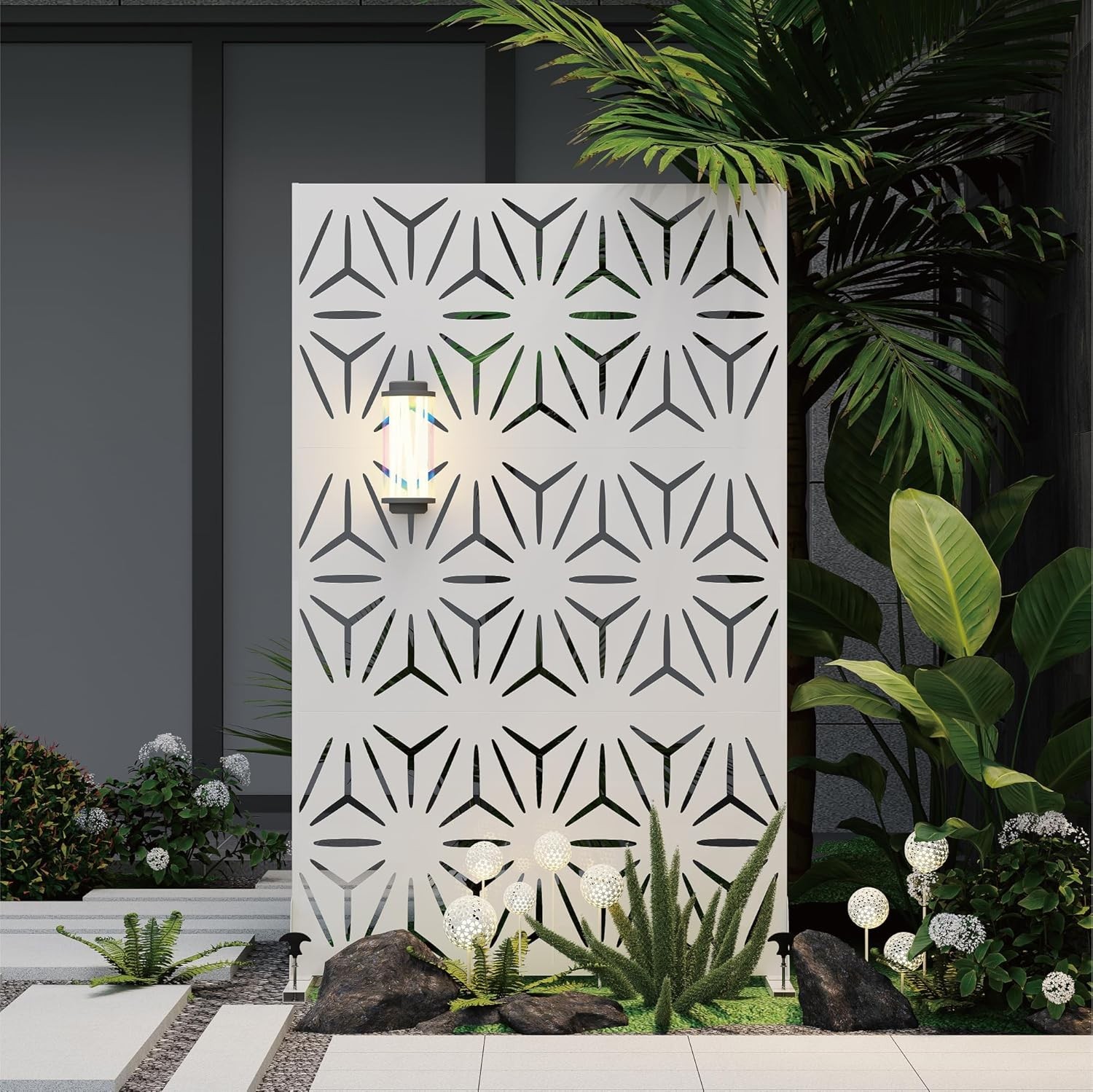 72" H Metal Outdoor Privacy Screen,Patio Balcony Freestanding Decorative Panel