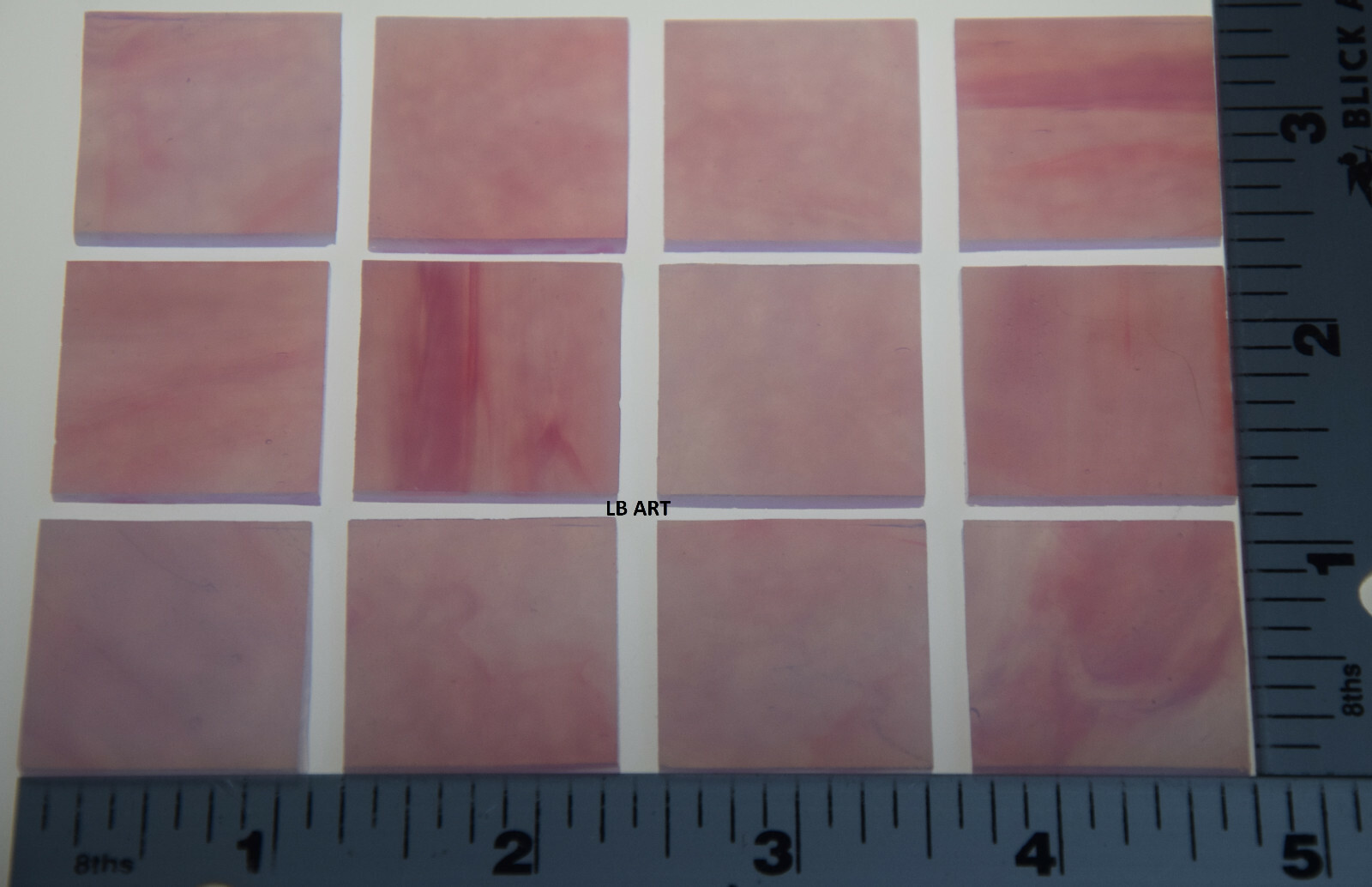 0301.30- 12 pcs OPAQUE PINK 1" x 1" BULLSEYE 3mm THICK GLASS 90 COE SQUARES
