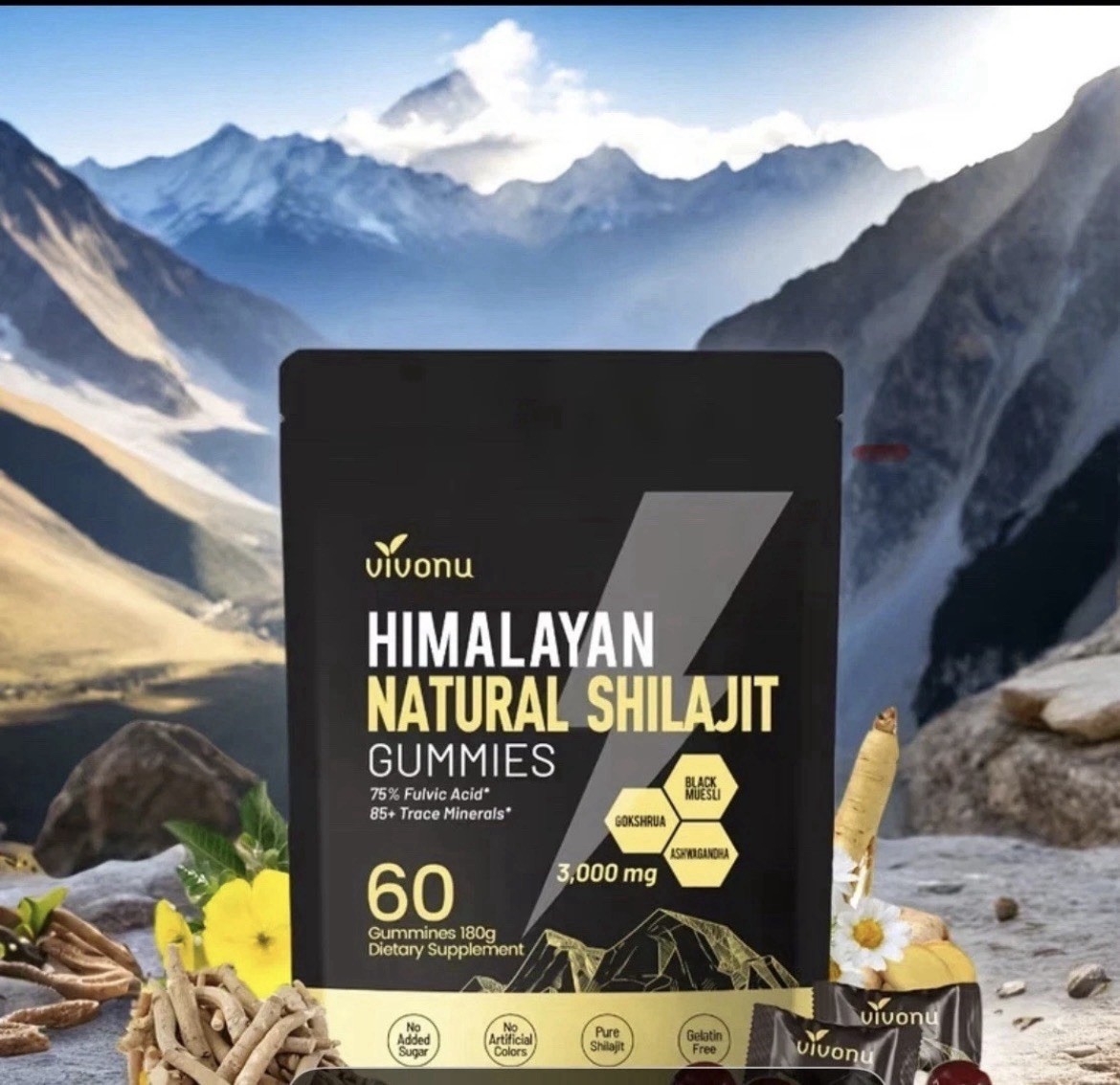 VivoNu Natural Himalayan Shilajit Gummies. Pure SHILAJIT / 60 Gummies