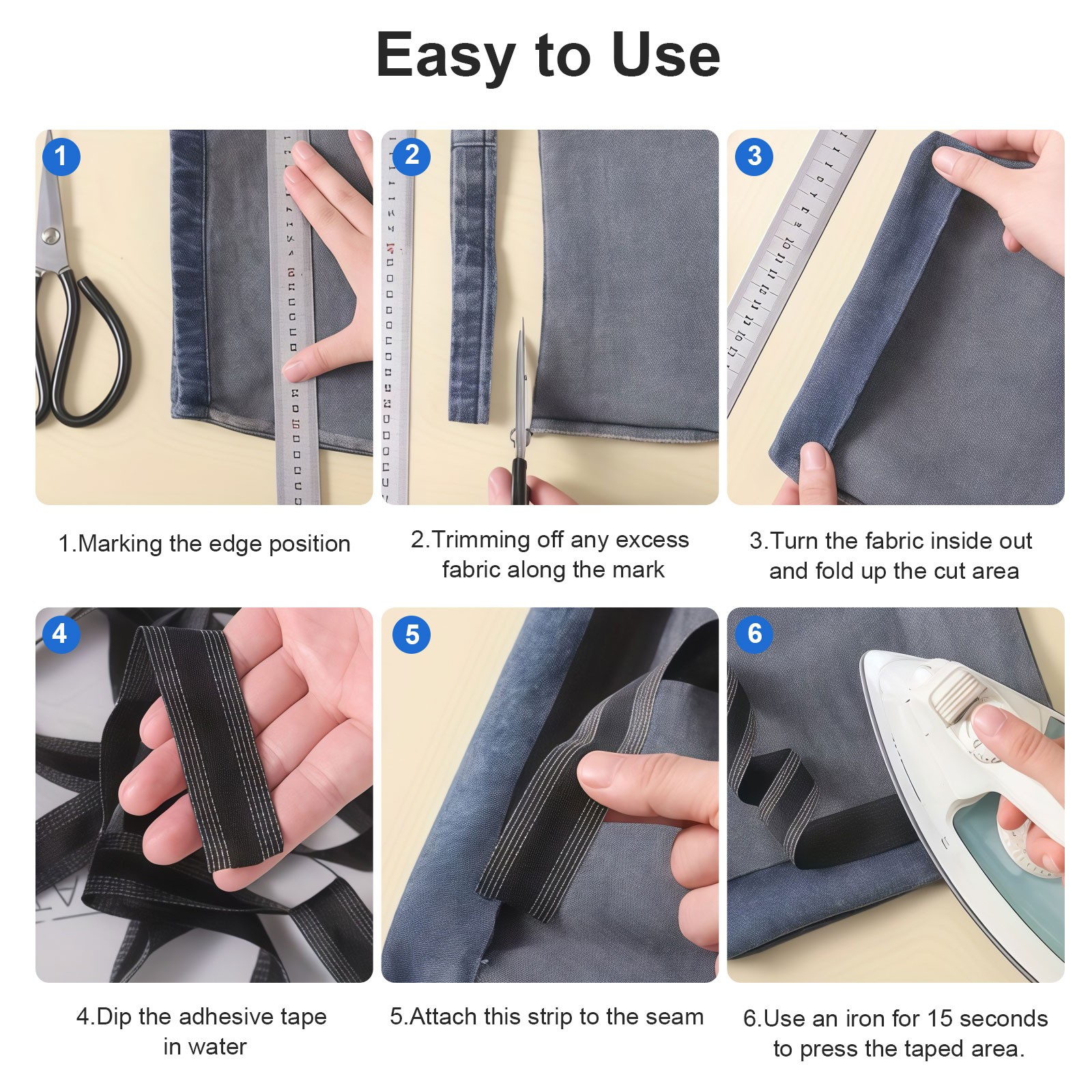 10 Iron-On Hemming Tape Fabric Fusing Strip for Clothing Repair