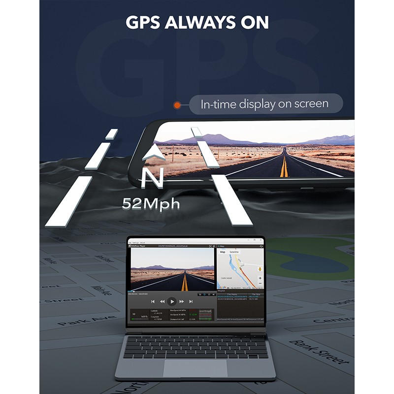 WOLFBOX G840H 12'' Mirror Dash Cam 2.5K+1080P With WiFi, GPS, Loop Recording