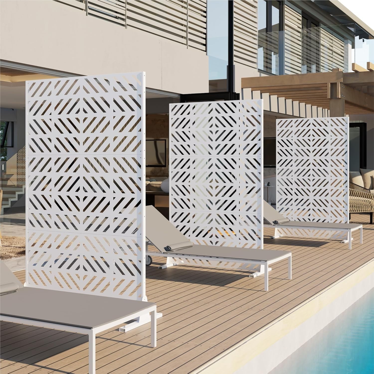 72" H Metal Outdoor Privacy Screen,Patio Balcony Freestanding Decorative Panel