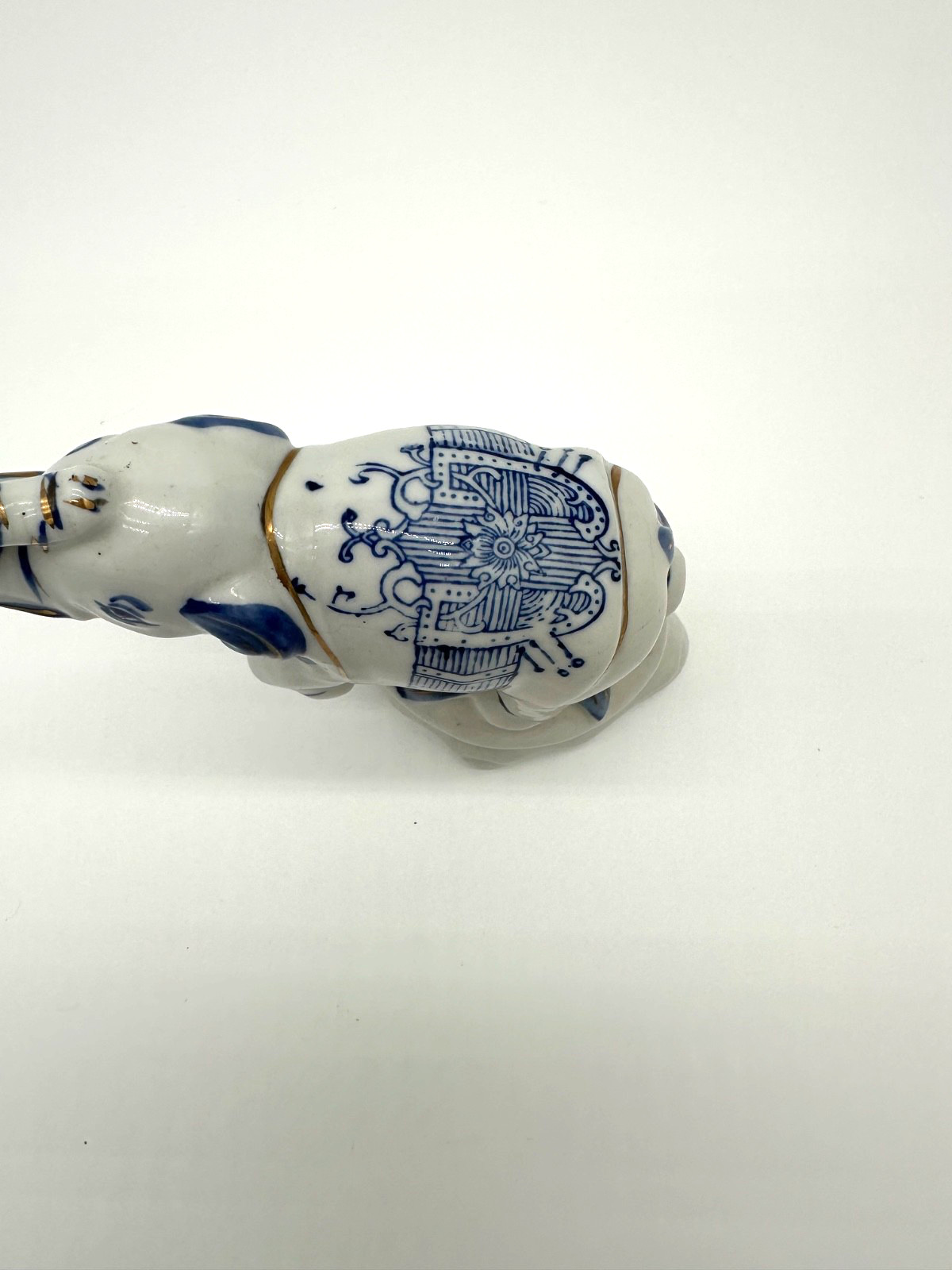 Vintage Elephant Delft Style White With Blue & Gold Accents