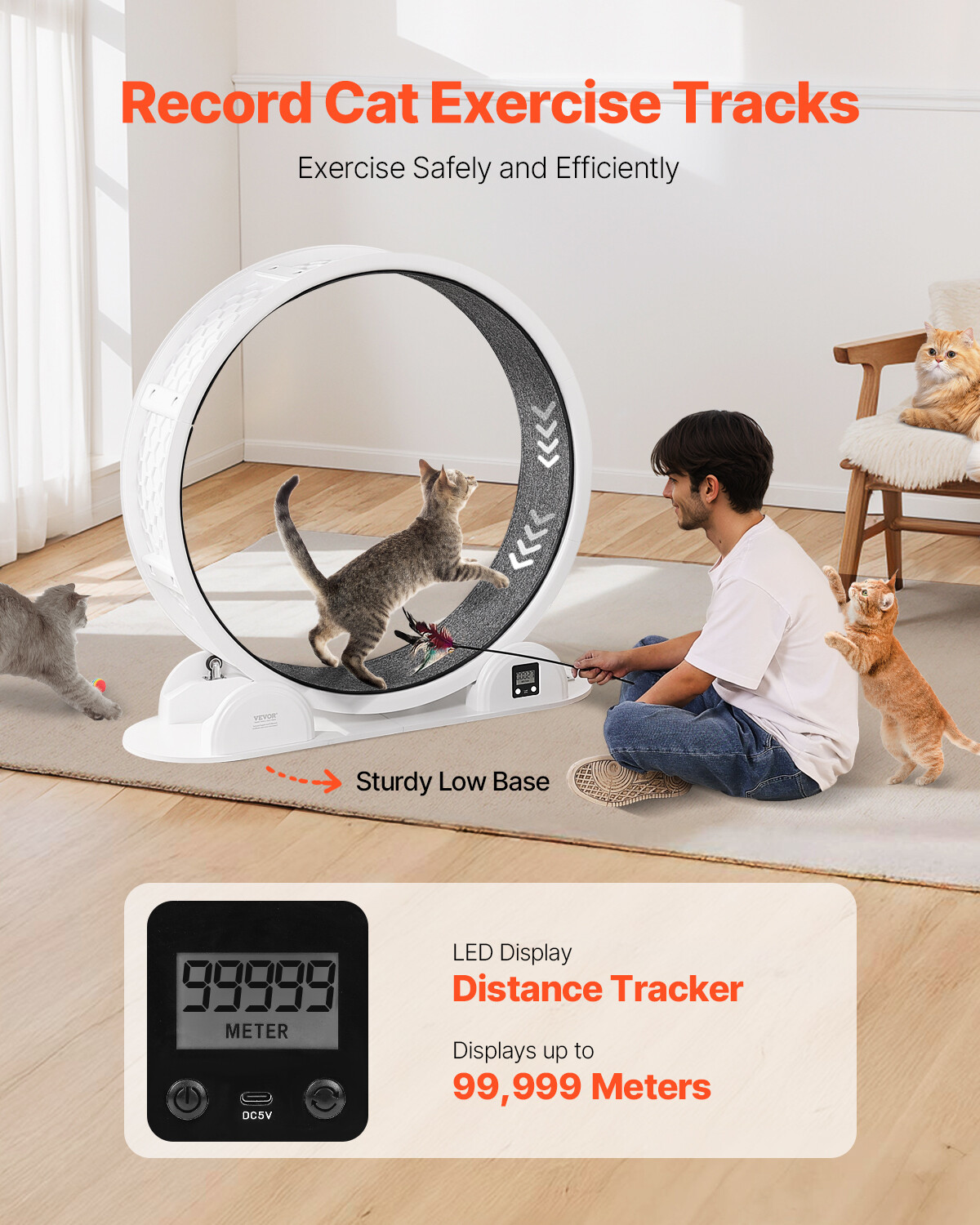 Cat Exercise Wheel with Pedometer 40.8" Cat Treadmill for Pet Health White