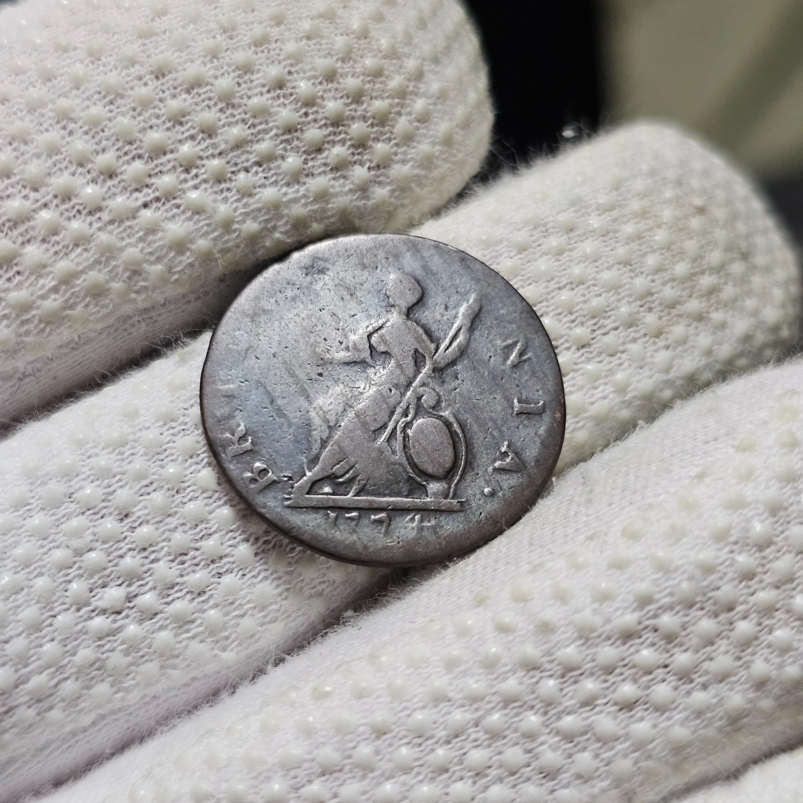 1774 Farthing Early America Revolutionary War Era Swollen Dies Colonial Coin