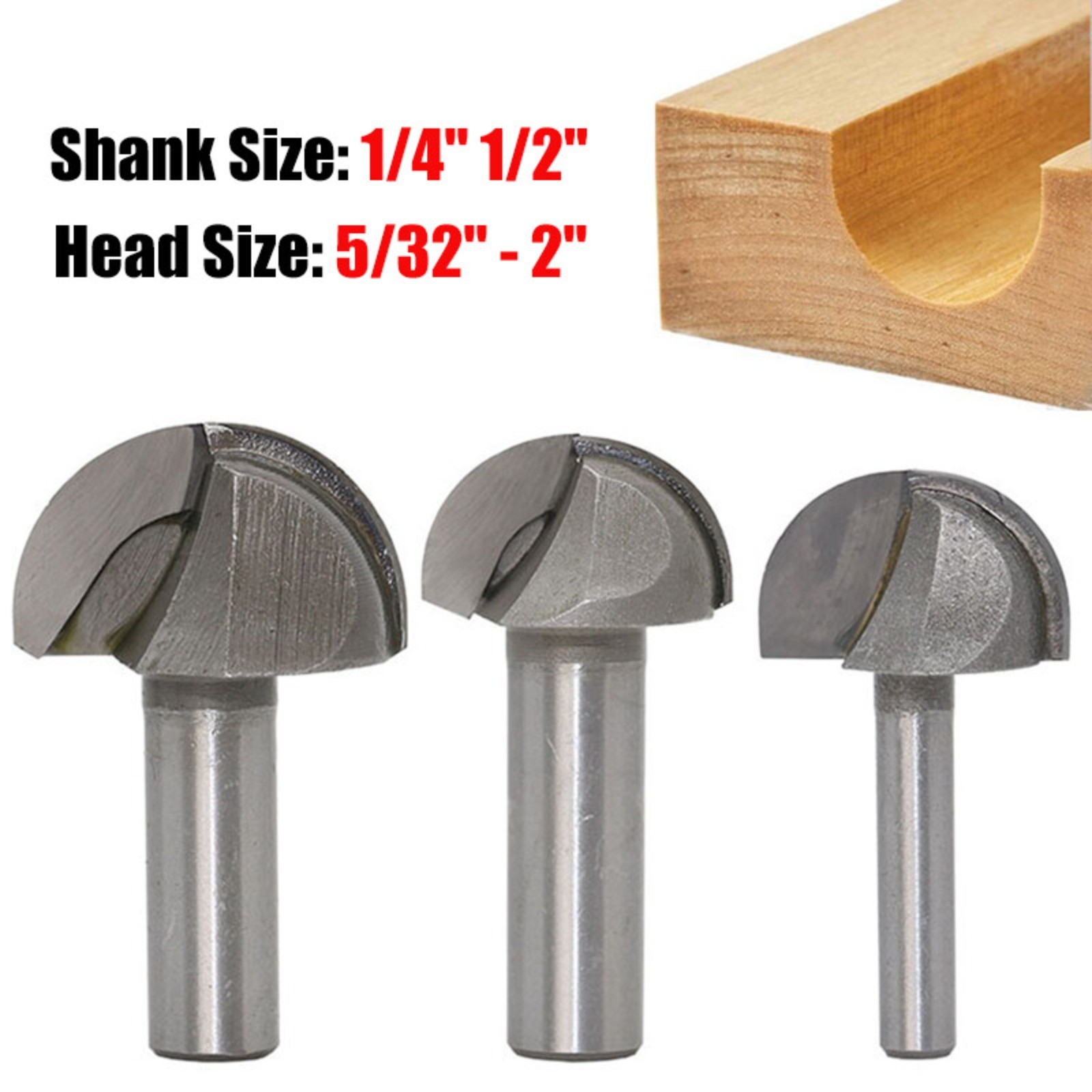 Ball End Router Bit Round Milling Cutter TCT Carbide Cutter 1/4" 1/2" Shank