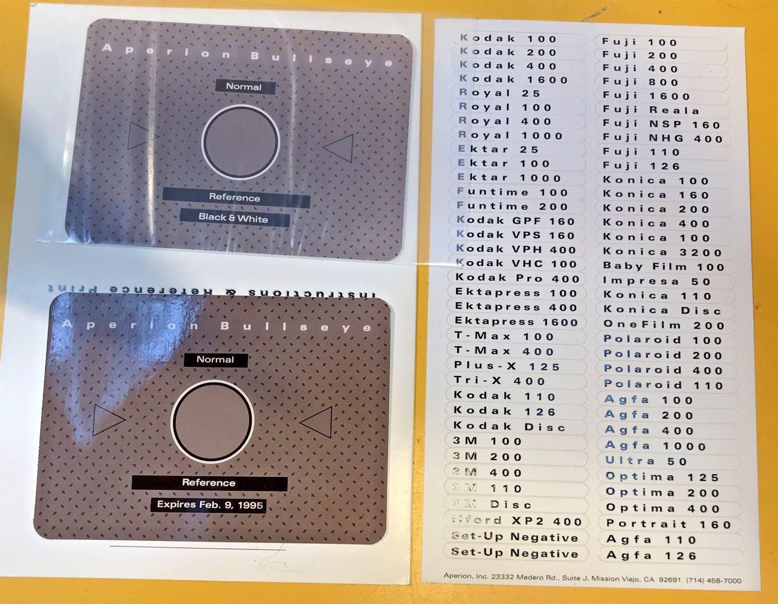 Printer Setup Test 35mm Negatives Aperion Inc. Bullseye Set