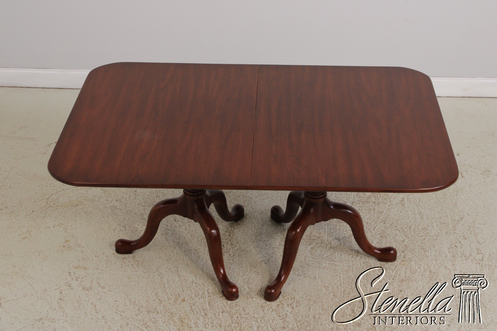 LF72273: HENKEL HARRIS Cherry Queen Anne Style Double Pedestal Dining Table