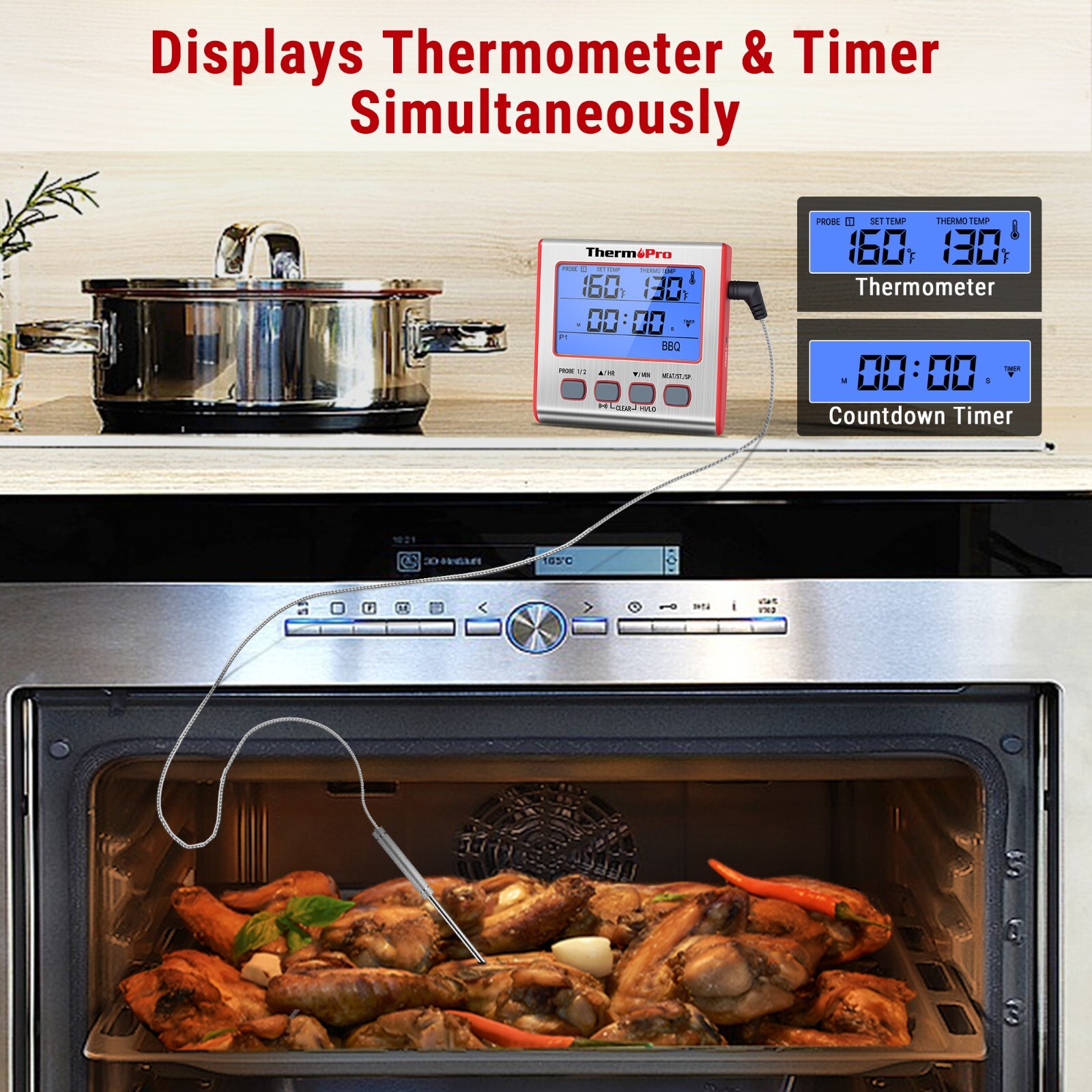 ThermoPro TP17W Thermometer Dual Probe Digital Cooking Grill Thermometer w/Timer