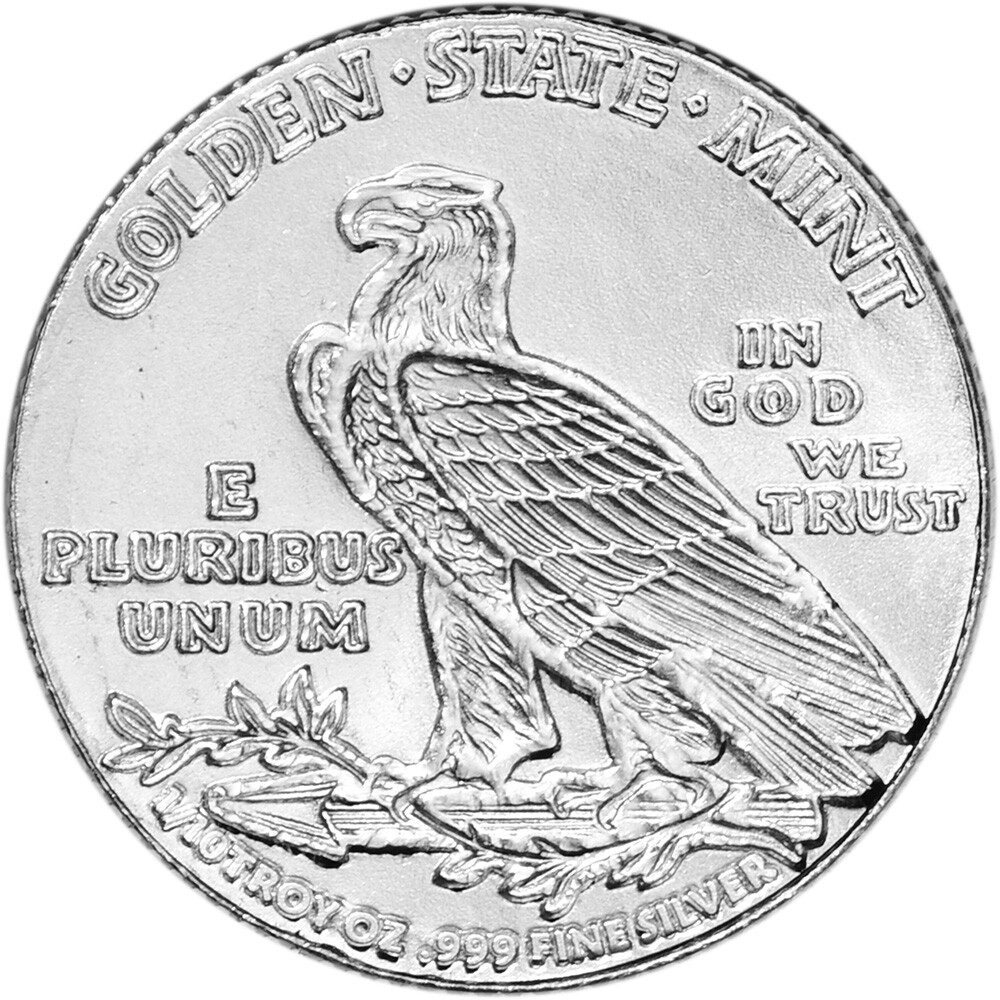 1/10 oz Golden State Mint Silver Round Incuse Indian .999 Fine Tube of 50