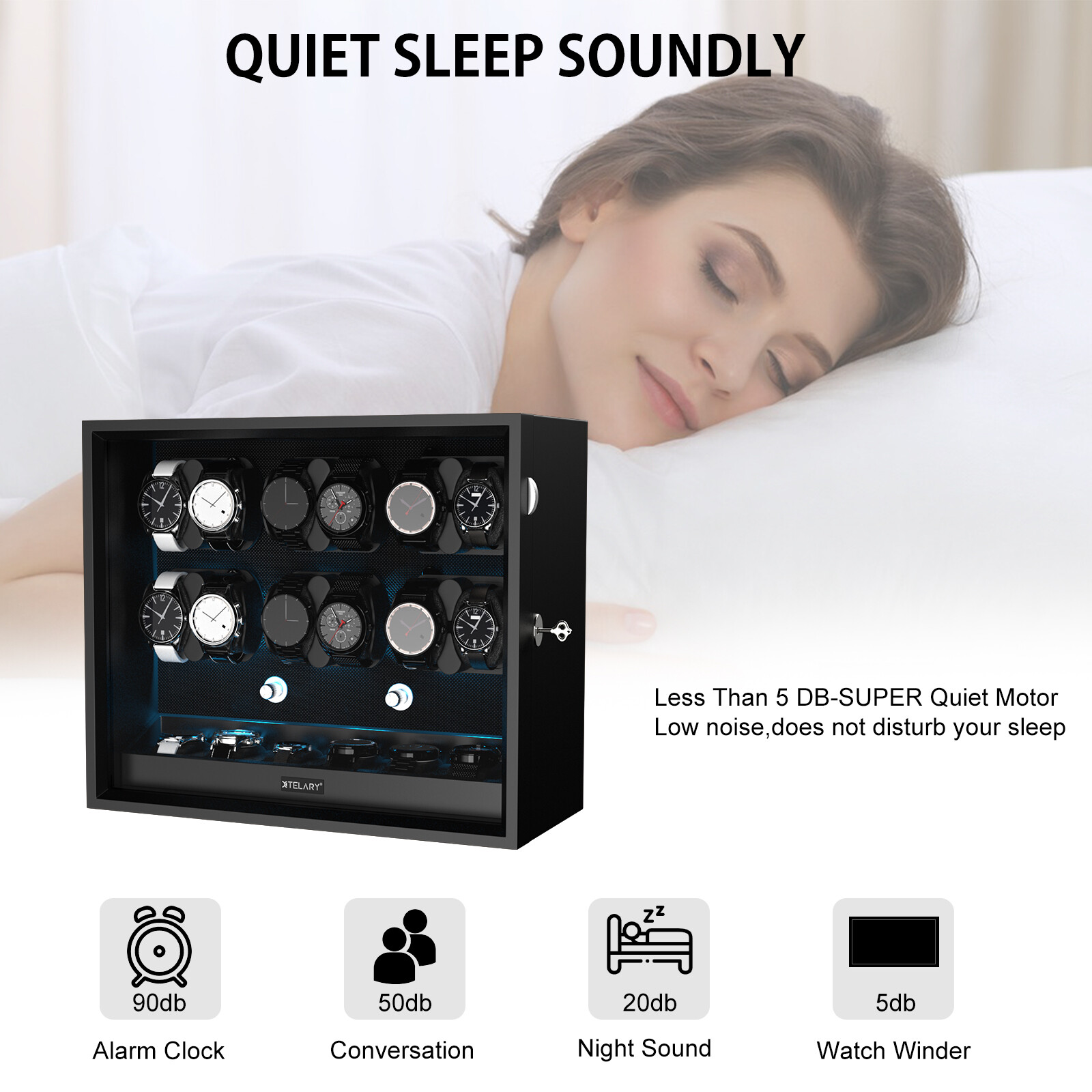 Automatic 12 Watch Winder Box With 6 Extra Storage Box With Mabuchi Motors LED