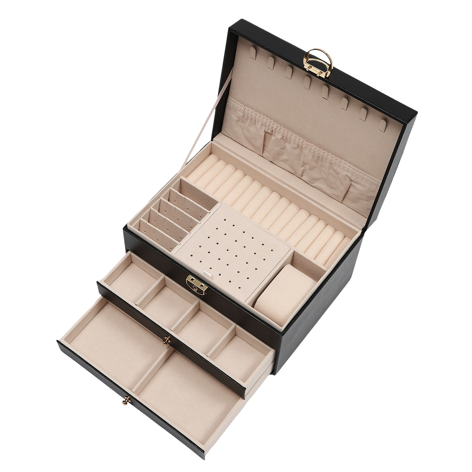 3-Layer Lockable Jewelry Box Organizer with Velveteen Lining