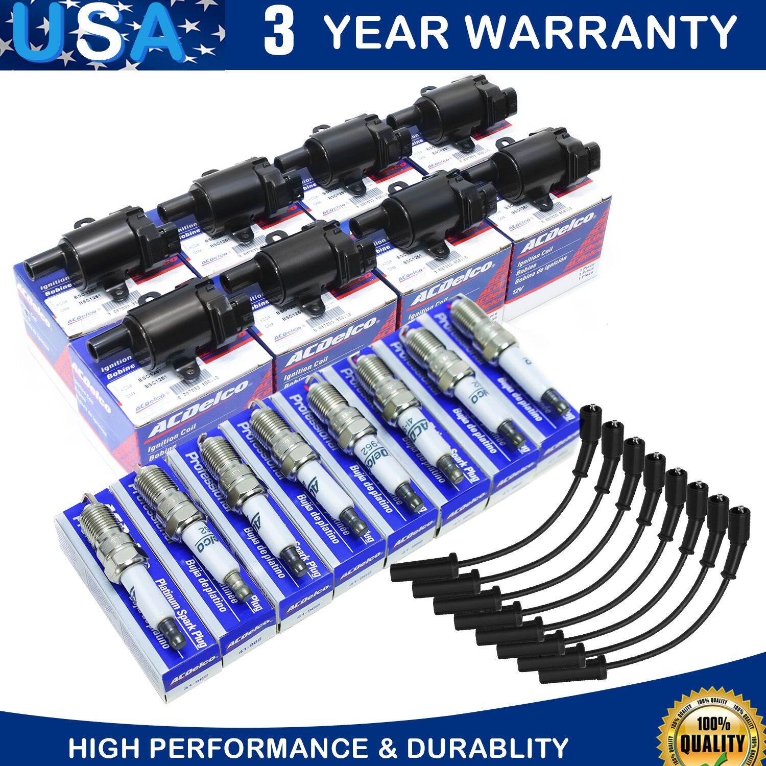 UF262 8PC Ignition Coil & Spark Plug Wires For Chevy Silverado 1500 2500 GMC US￥