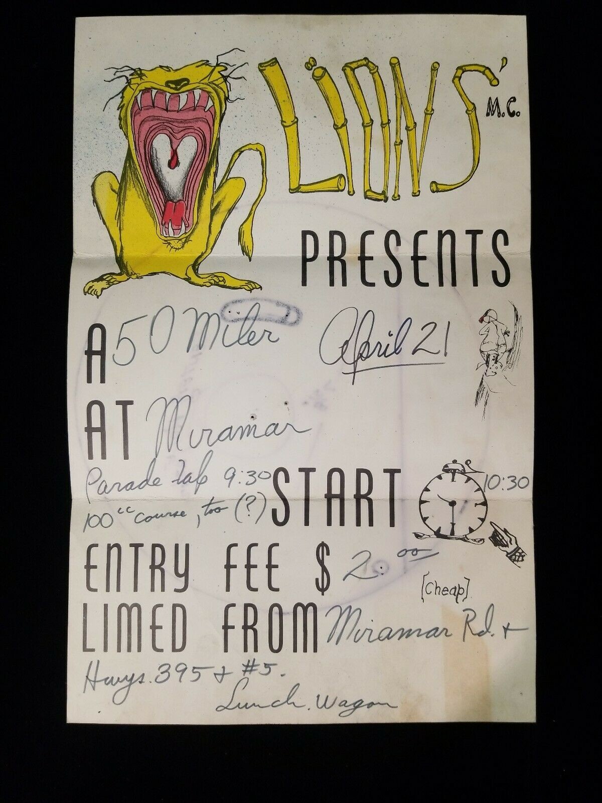 1966 Motorcycle Lions MC TT Racing Framed Poster Rare 1-of-Kind 50-Mile Sign Art