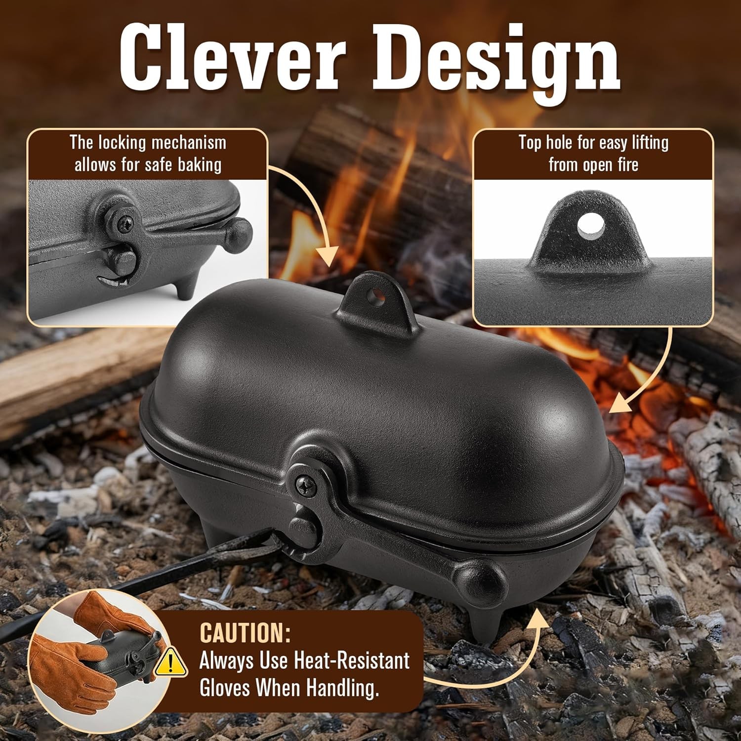 Cast Iron Baked Potato Cooker Latch Cast Iron Potato Roaster for Wood Burners