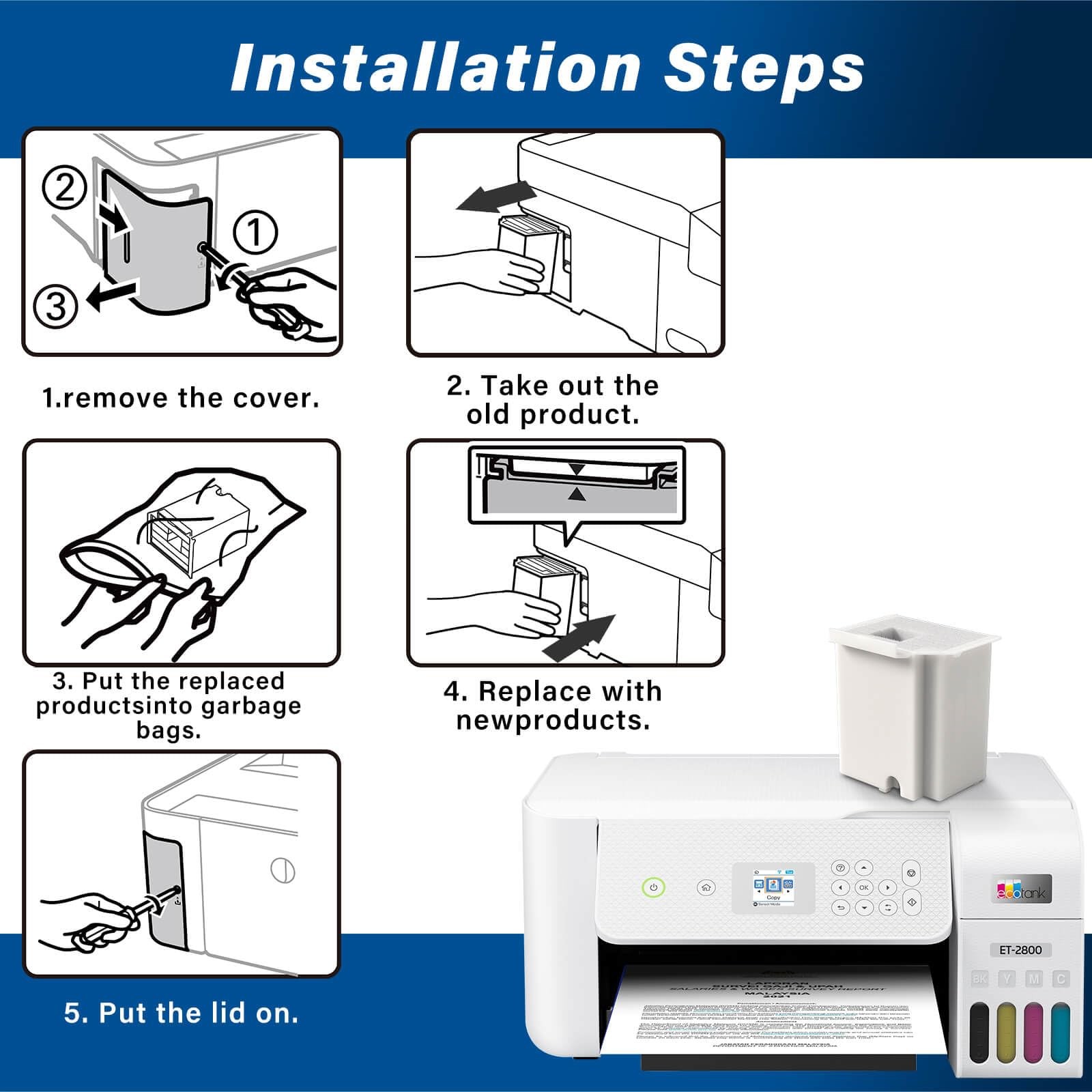 Waste Ink Pad Replacement with Reset Software for Ecotank ET-2800 ET-4800 ET-...