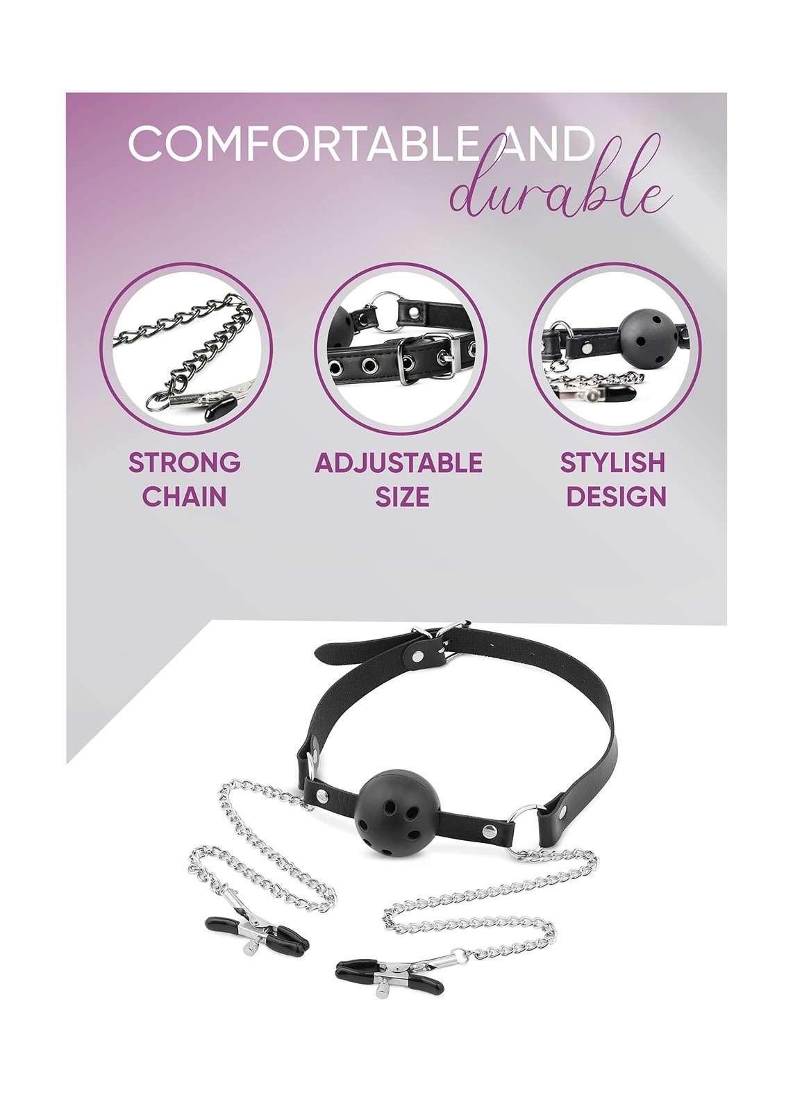 PASTOS Black Ball Gag for Sex Play, Adjustable Nipple Clamps Sensory Toys Wom...