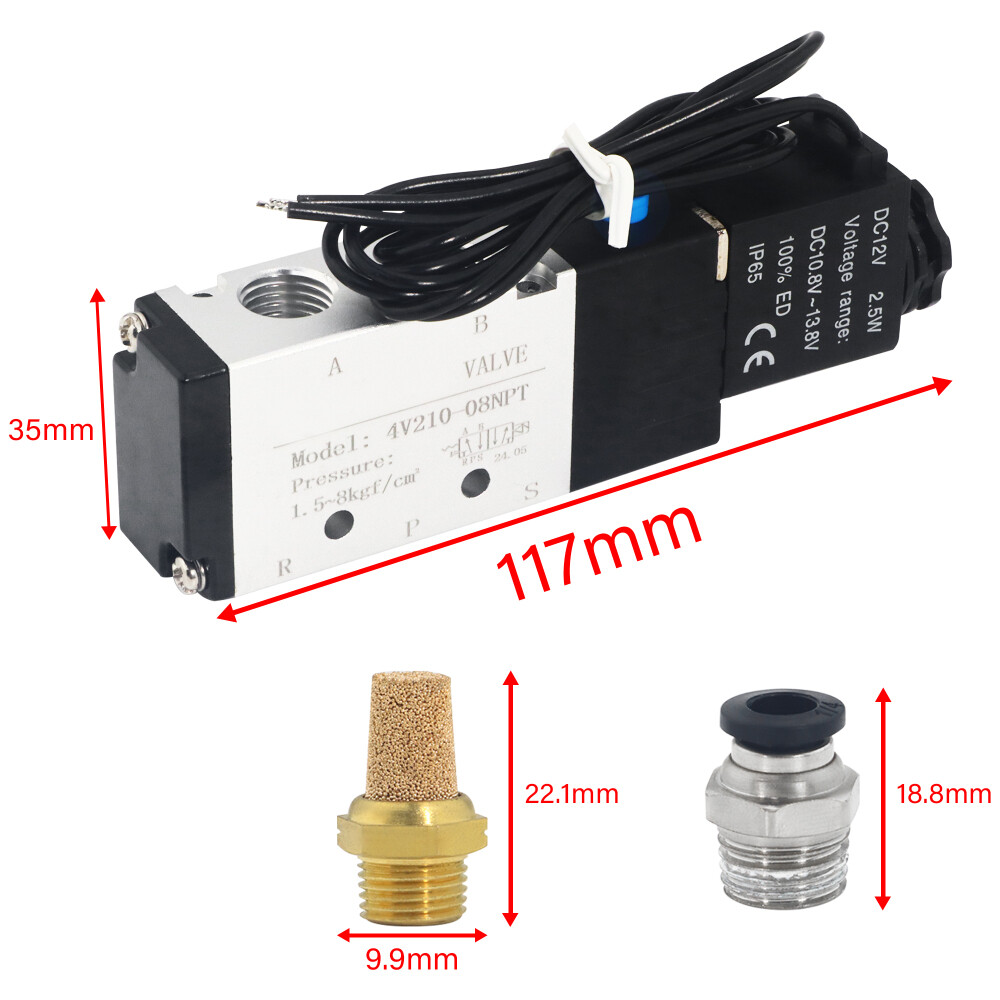 4V210-08 5 Way 2 Position Solenoid Pneumatic Air Valve 1/4" NPT DC12V