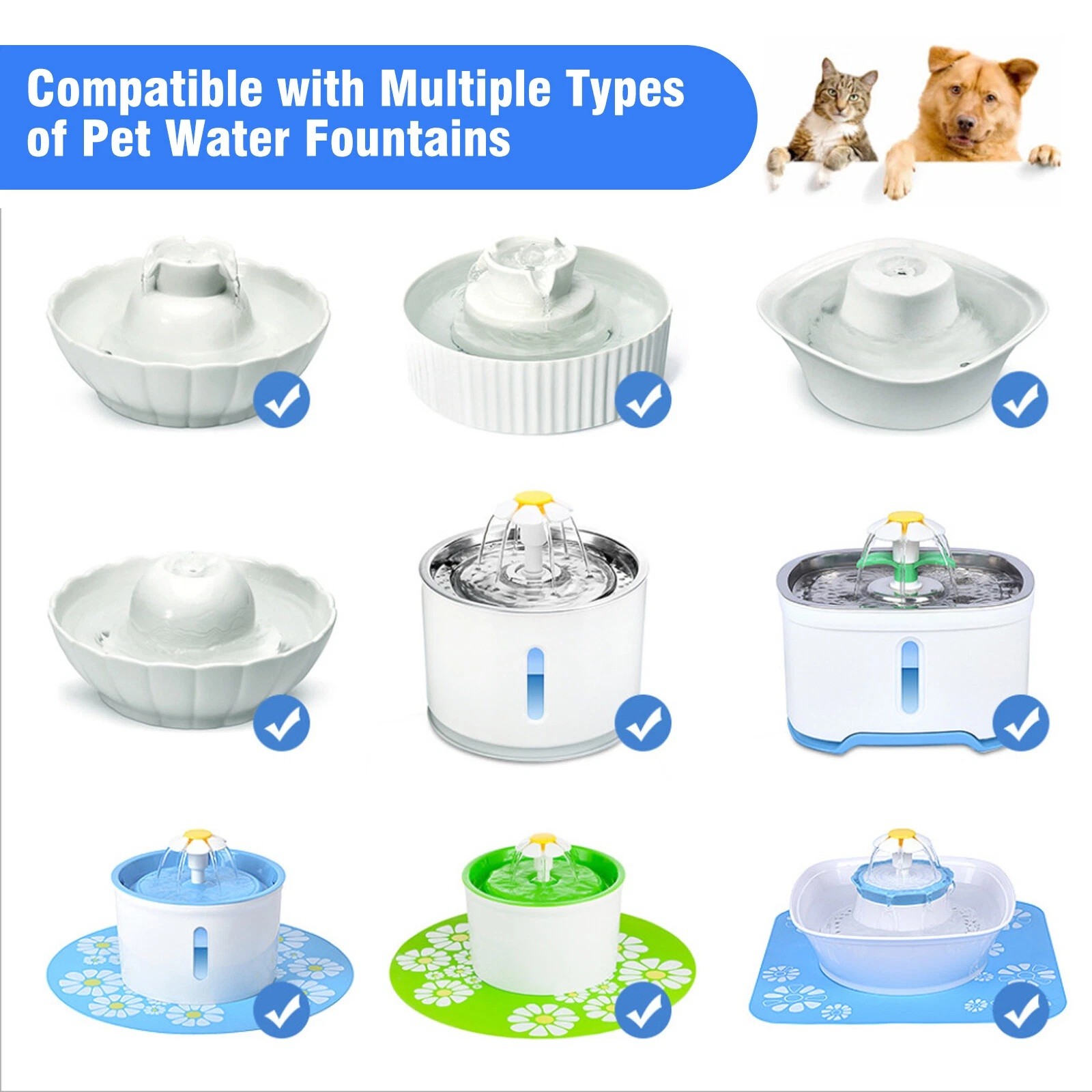 Pet Water Fountain Pump USB Rechargeable with LED Light Cat Dog Drinking Pump