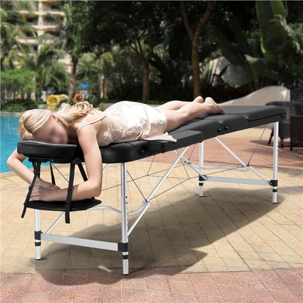 Aluminium Massage Table Portable Beauty Bed 3 Fold Tattoo Bed Black 84'' Renewed