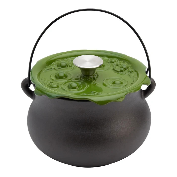 4-Quart Cast Iron Cauldron Pot Green Bubbling Lid Halloween Decor