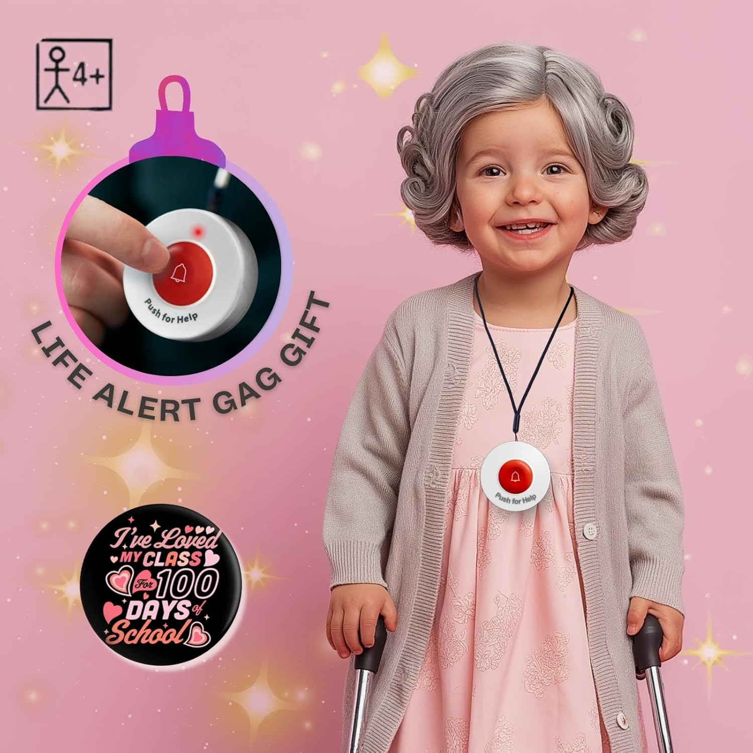 Light-Up Fake Life Alert Button Prop 100Th Day of School Costume, Fun Emergen...