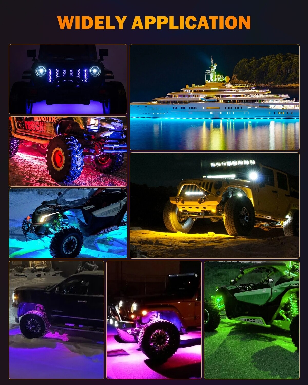 AUXBEAM 8 Pods RGB LED Rock Lights Kit Underglow Neon Light 120W Super Bright