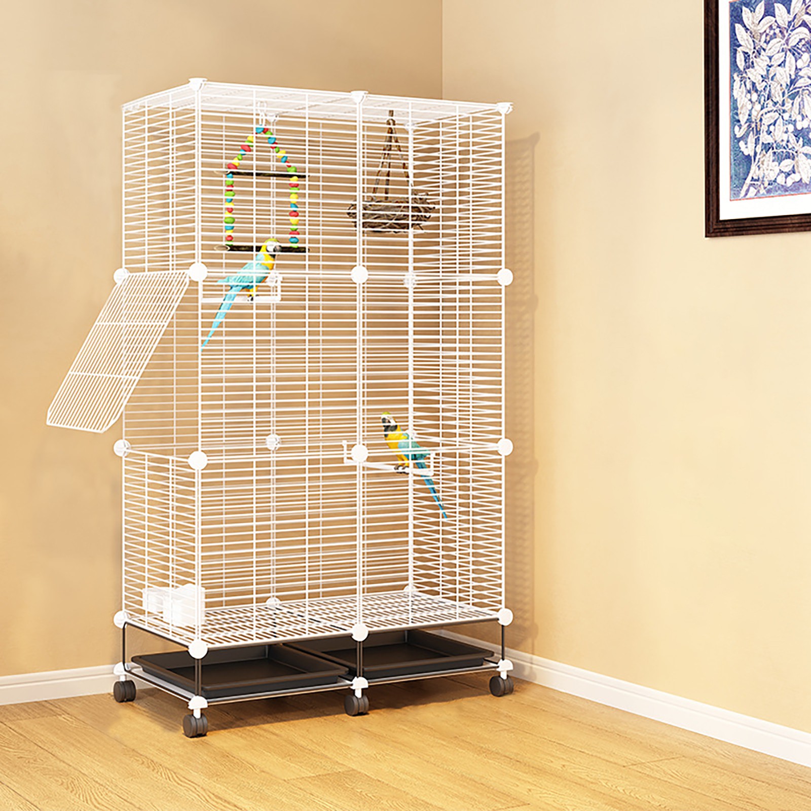 3-Tier Large Bird Cage 49.2in Rolling Metal Parakeet Cage for Canaries, Parrots