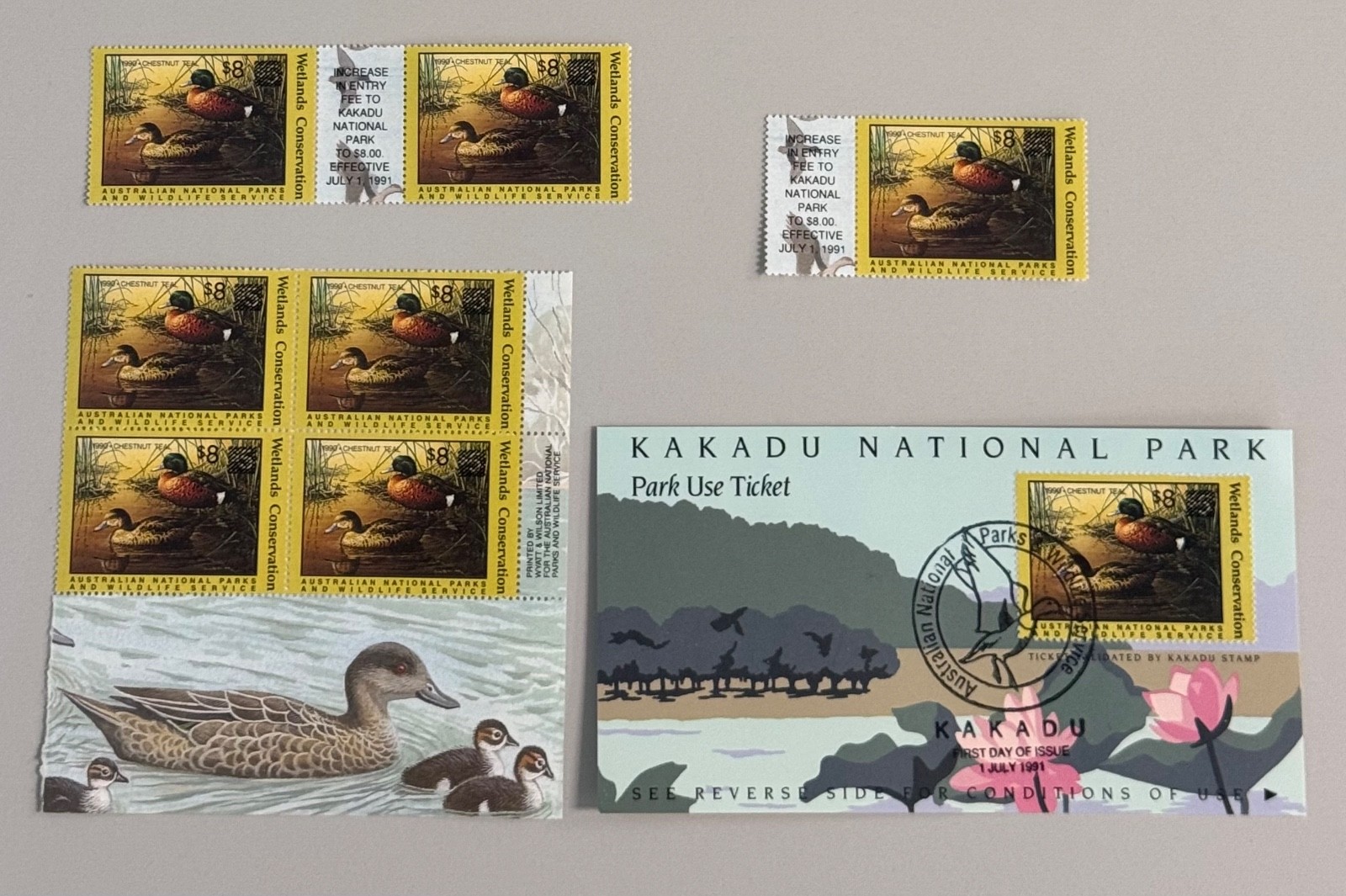 1990 Australian Wetlands Conservation Duck Stamps & Ticket