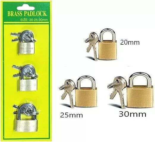 2 Pack Padlock Small Metal Brass Travel Lock Keyed Suitcase Luggage 20、25、32mm