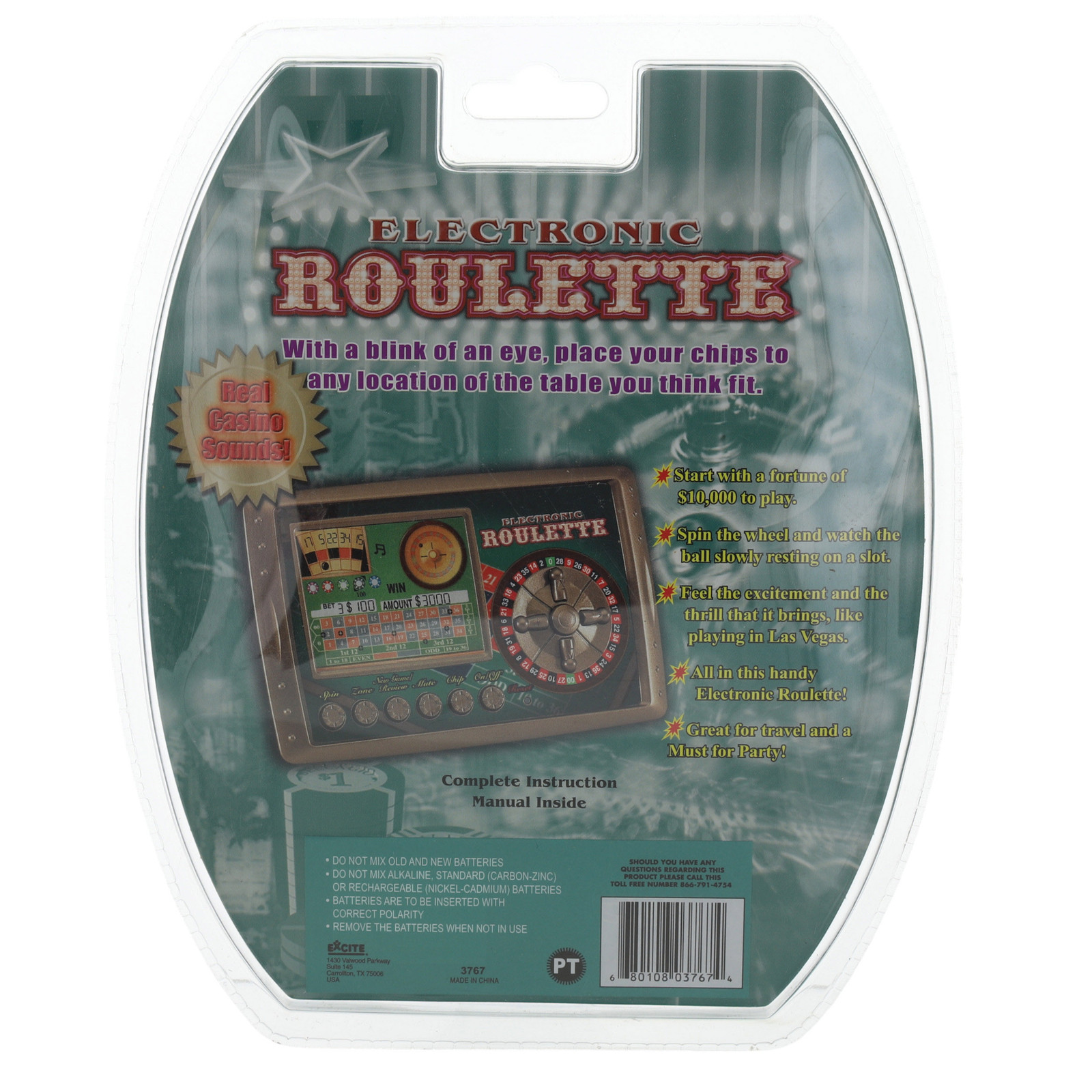 Excite Electronic Handheld Casino Roulette Game Realistic Lights & Sounds