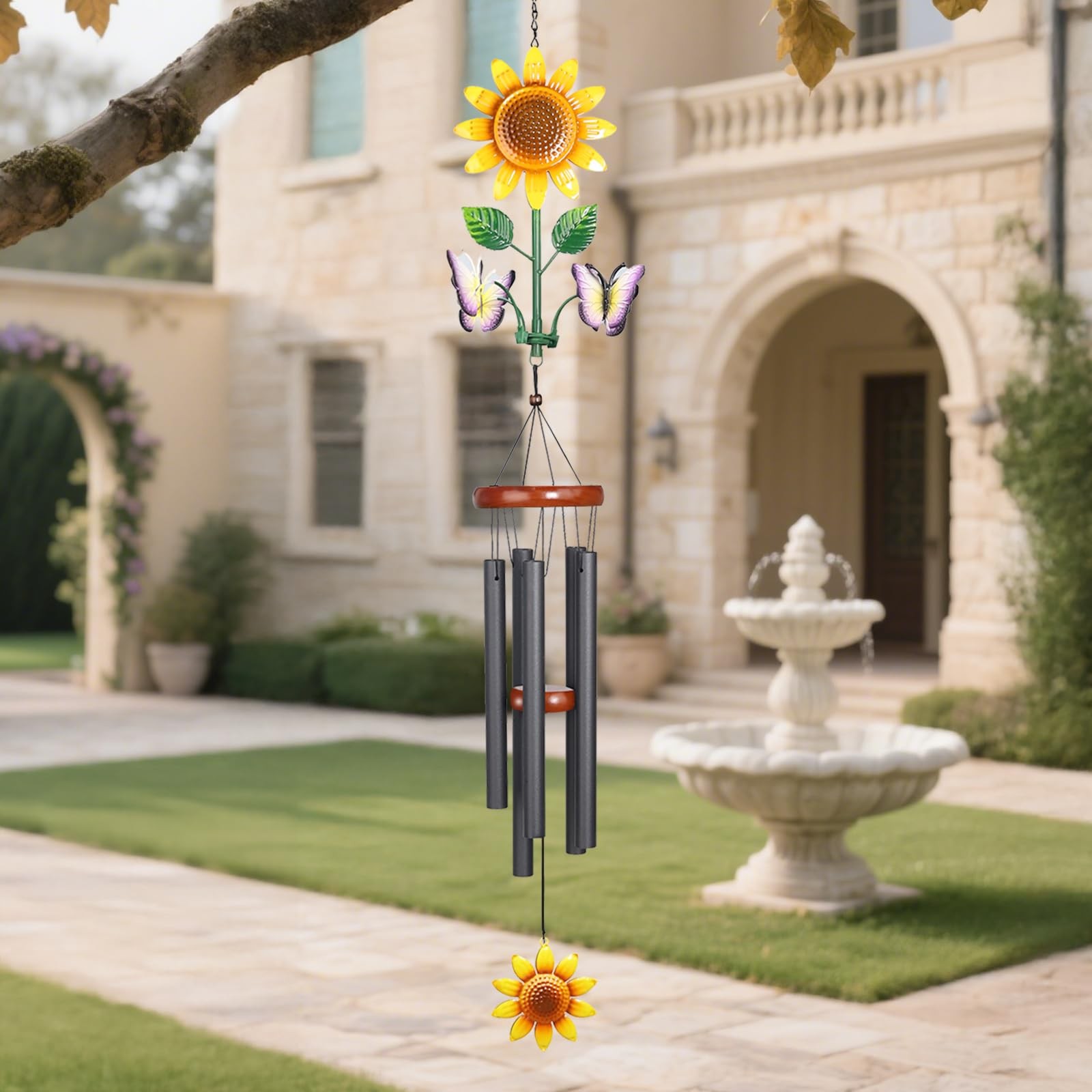 Best Sunflower Wind Chimes with Spinning Butterflies for Outside Hanging Garden