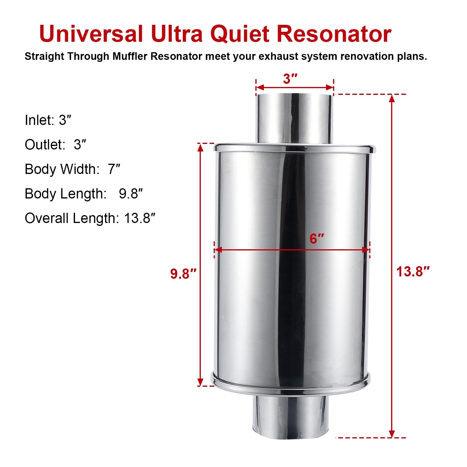 3'' Ultra Quiet Muffler Resonator Exhaust Vibrant Resonator