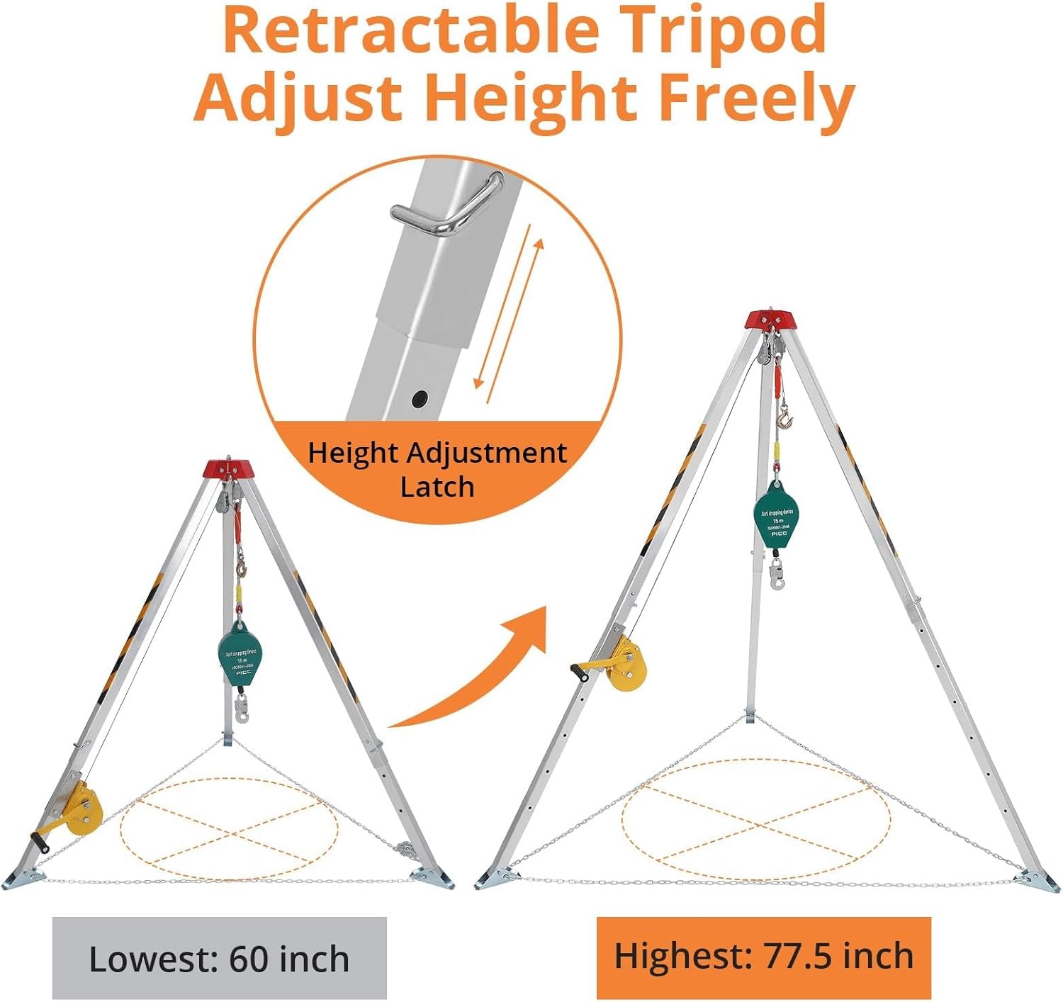 Safety Confined Space Lifting Winch Tripod Sewer Rescue Pole Kit with 1200 LBS