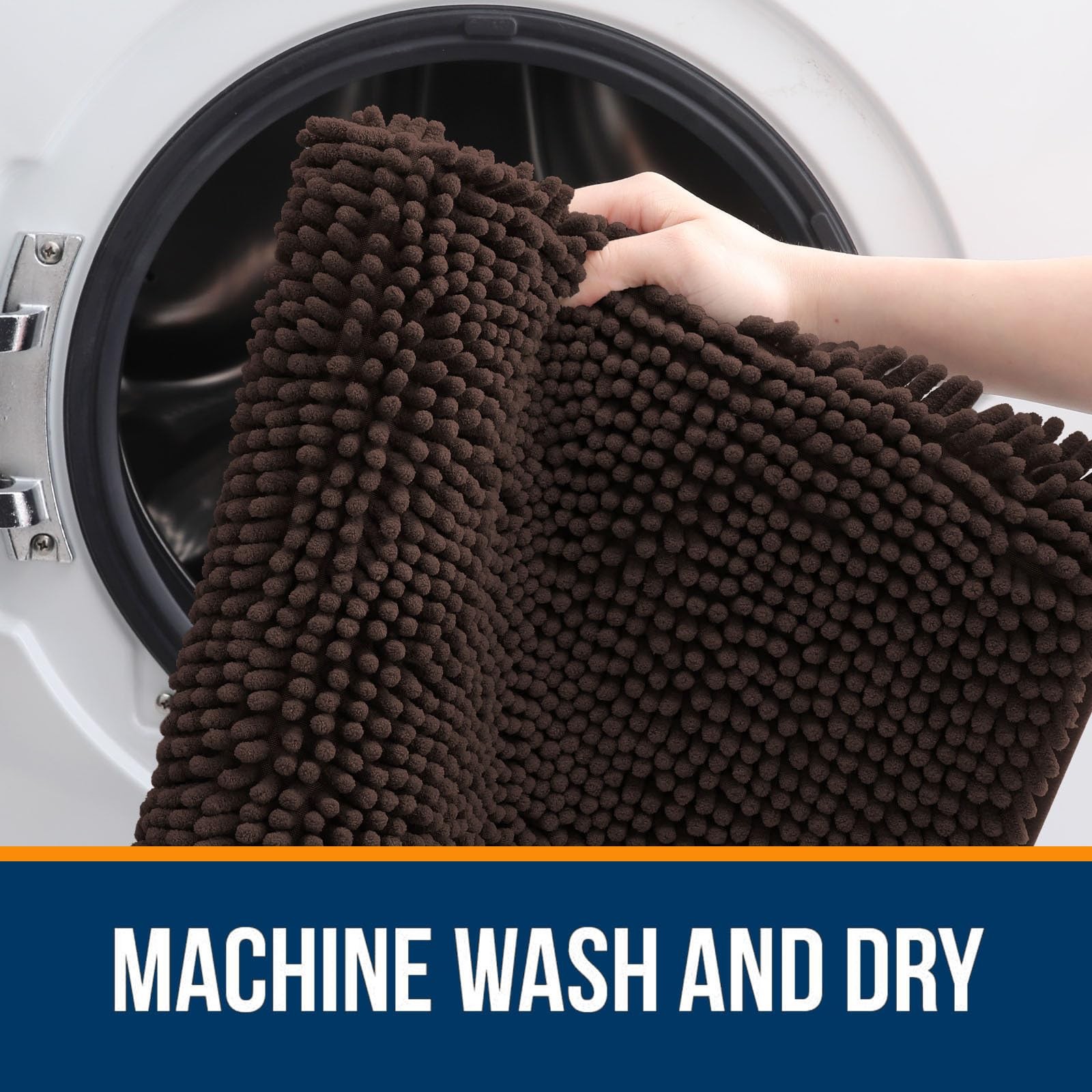 OLANLY Bathroom Rugs 40x32, Extra Soft Absorbent Chenille 40" x 32", Brown