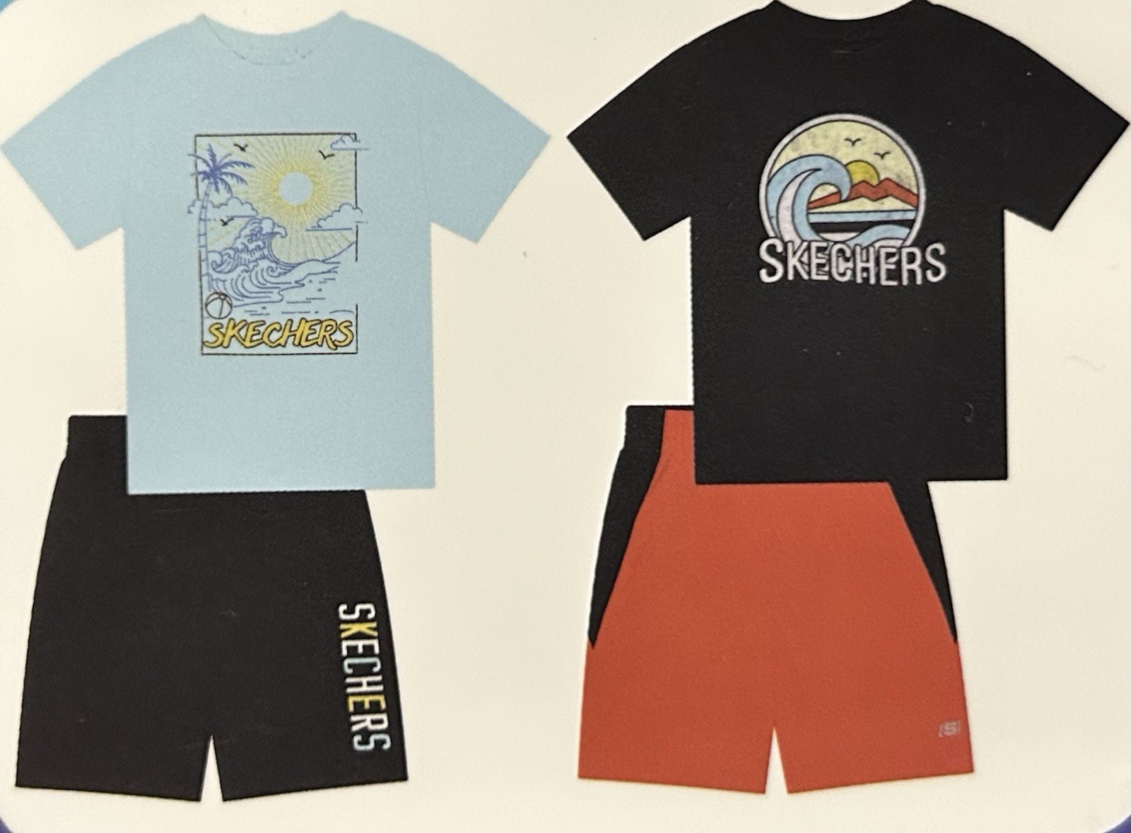 Skechers Boys Size 5T Active Cotton Outfit Set, 2 Tees 2 Shorts