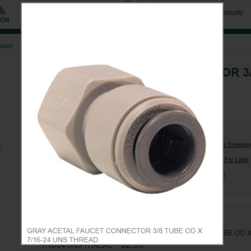 GRAY ACETAL FAUCET CONNECTOR 3/8 TUBE OD X 7/16-24 UNS THREAD # CI3212U7S-US