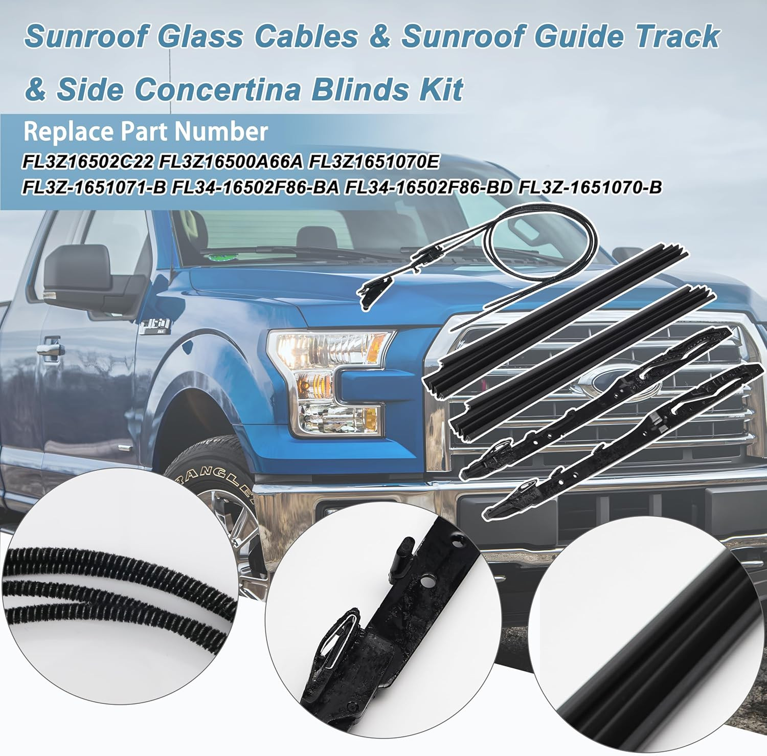FL3Z16502C22 Sunroof Glass Cables FL3Z1651070E LH/RH Sunroof Guide Track Kit FL3