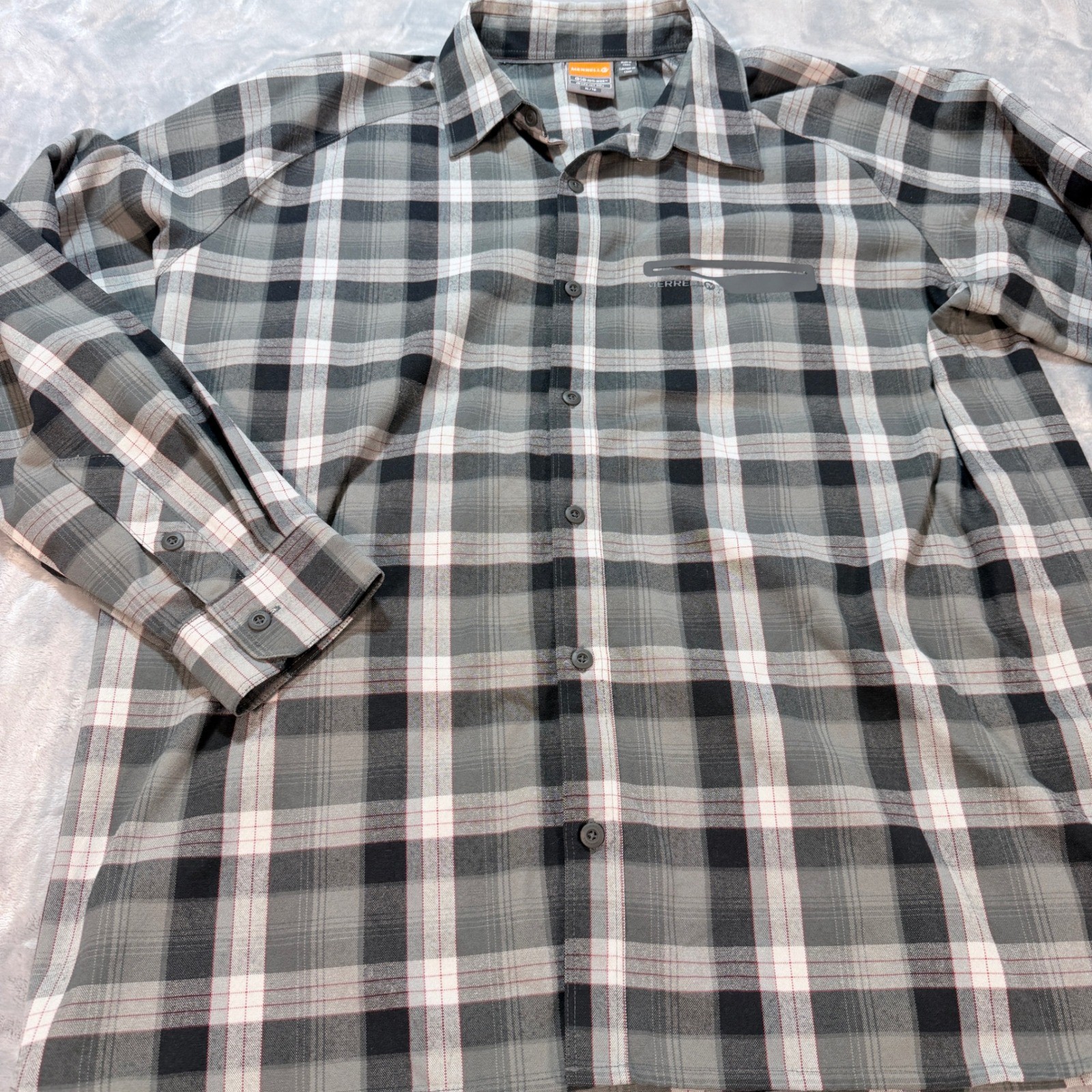 Merrell Plaid Long Sleeve Button Up Hiking Shirt XL Opti-Wick UPF 30+ Outdoor