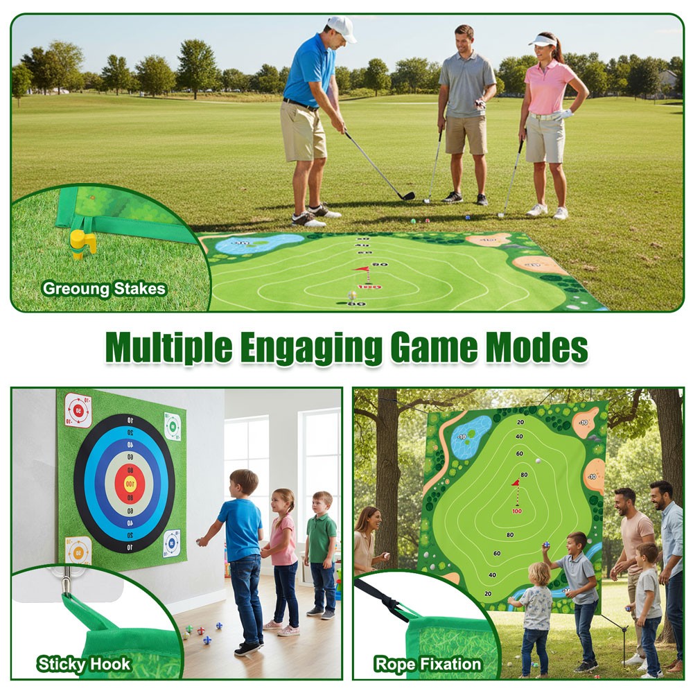 Battle Golf Chipping Game Mat Set Adults Kids Practice Indoor Outdoor Backyard