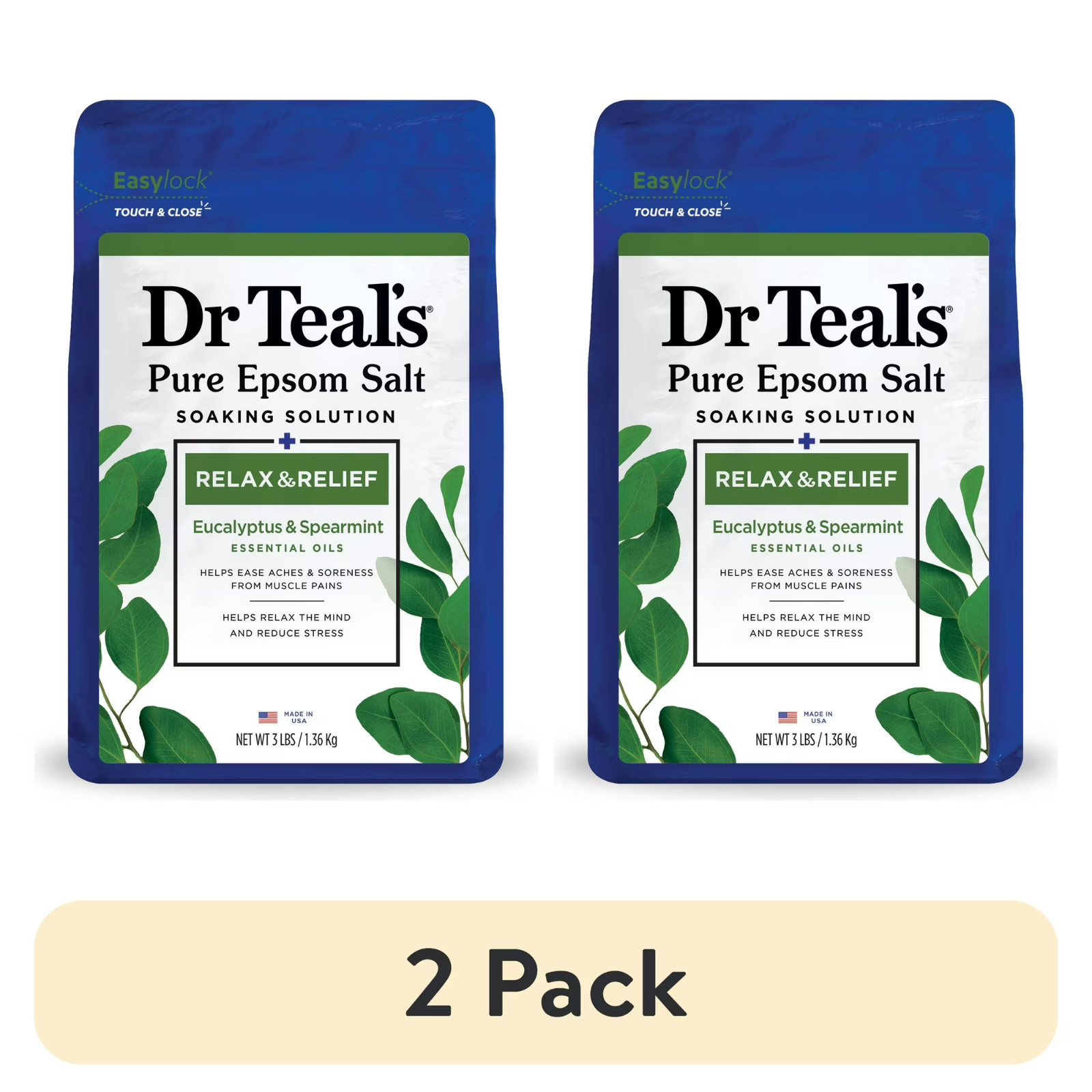Dr Teal's Pure Epsom Salt Soaking Solution, Relax & Relief with Eucalyptus 2Pack