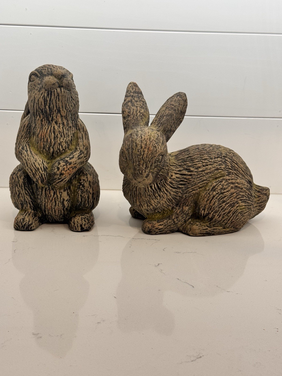 Adorable Pair Of Pier 1 Terracotta Pottery Statue Rabbits/Bunnies Farmhouse Chic