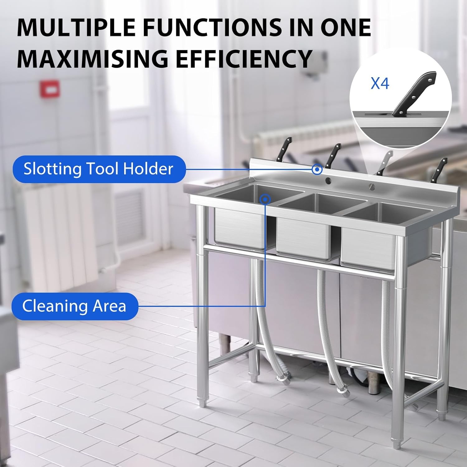 Three 3 Compartment Basins Stainless Steel Commercial Kitchen Restaurant Sink US