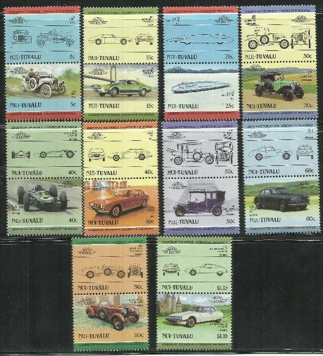 Tuvalu Nui 31-40 AUTOMOBILES Set of 20 Mint NH Complete 10 pairs $11.95 Value