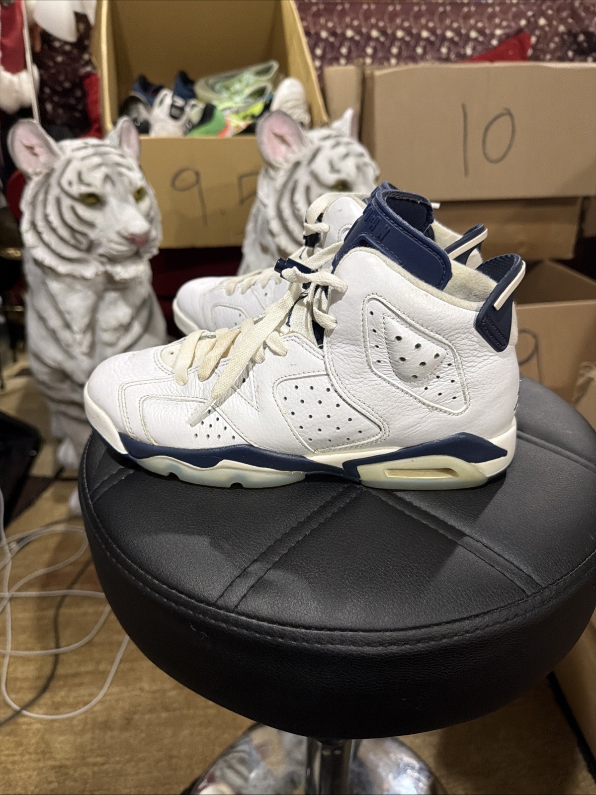 Air Jordan 6 Retro White Midnight Navy GS Size 6Y Basketball Shoes